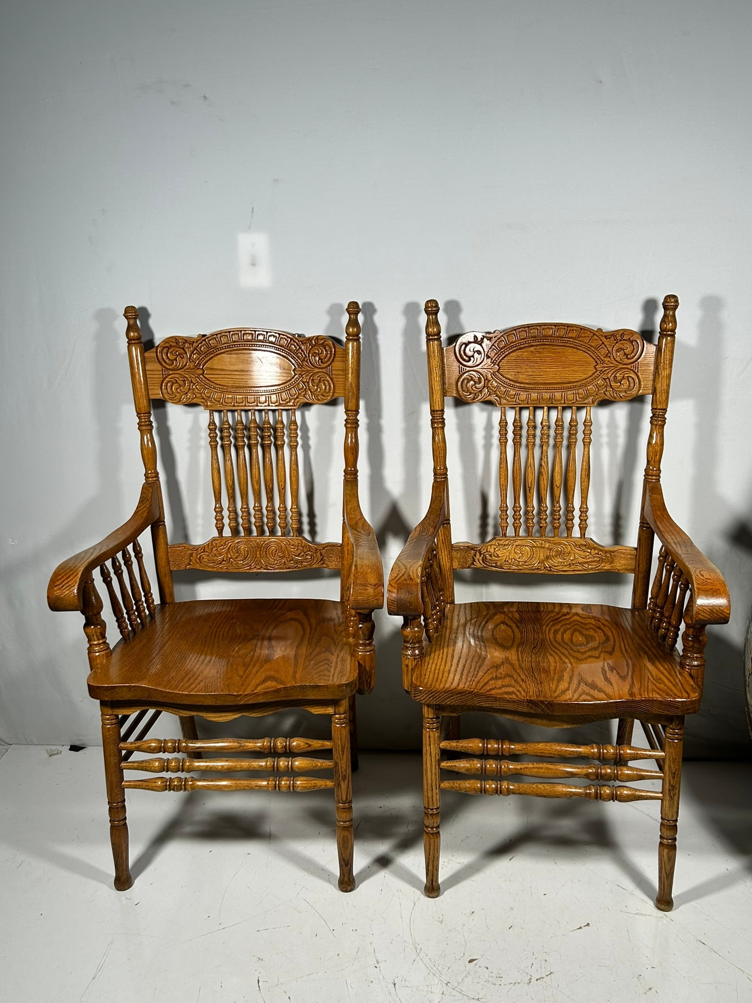 A Pair of Oak Pressed-Back Chairs - 2
