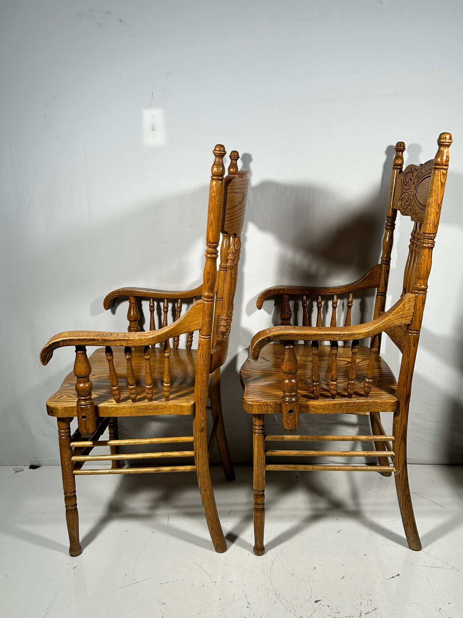 A Pair of Oak Pressed-Back Chairs - 7