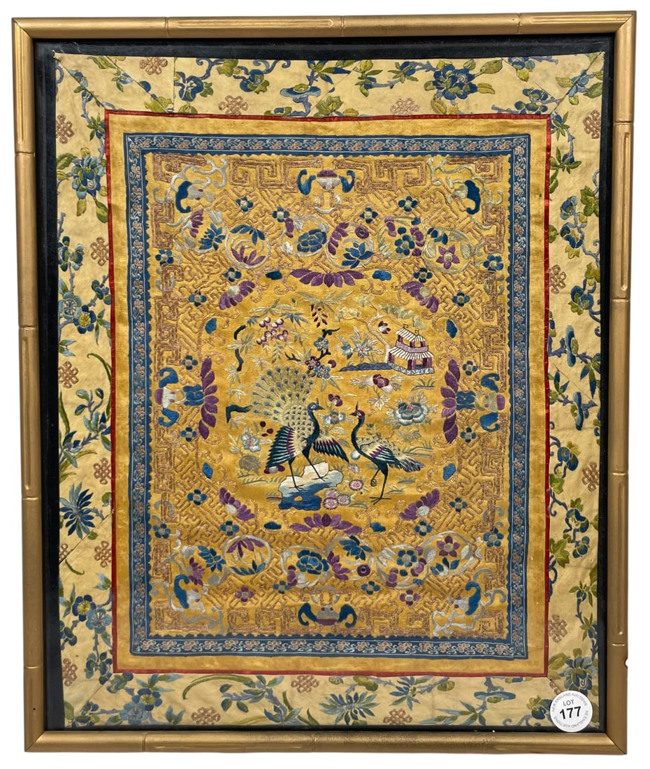 A Chinese Embroidered Silk 'Peacocks' Panel, 19th Century (1 of 12)