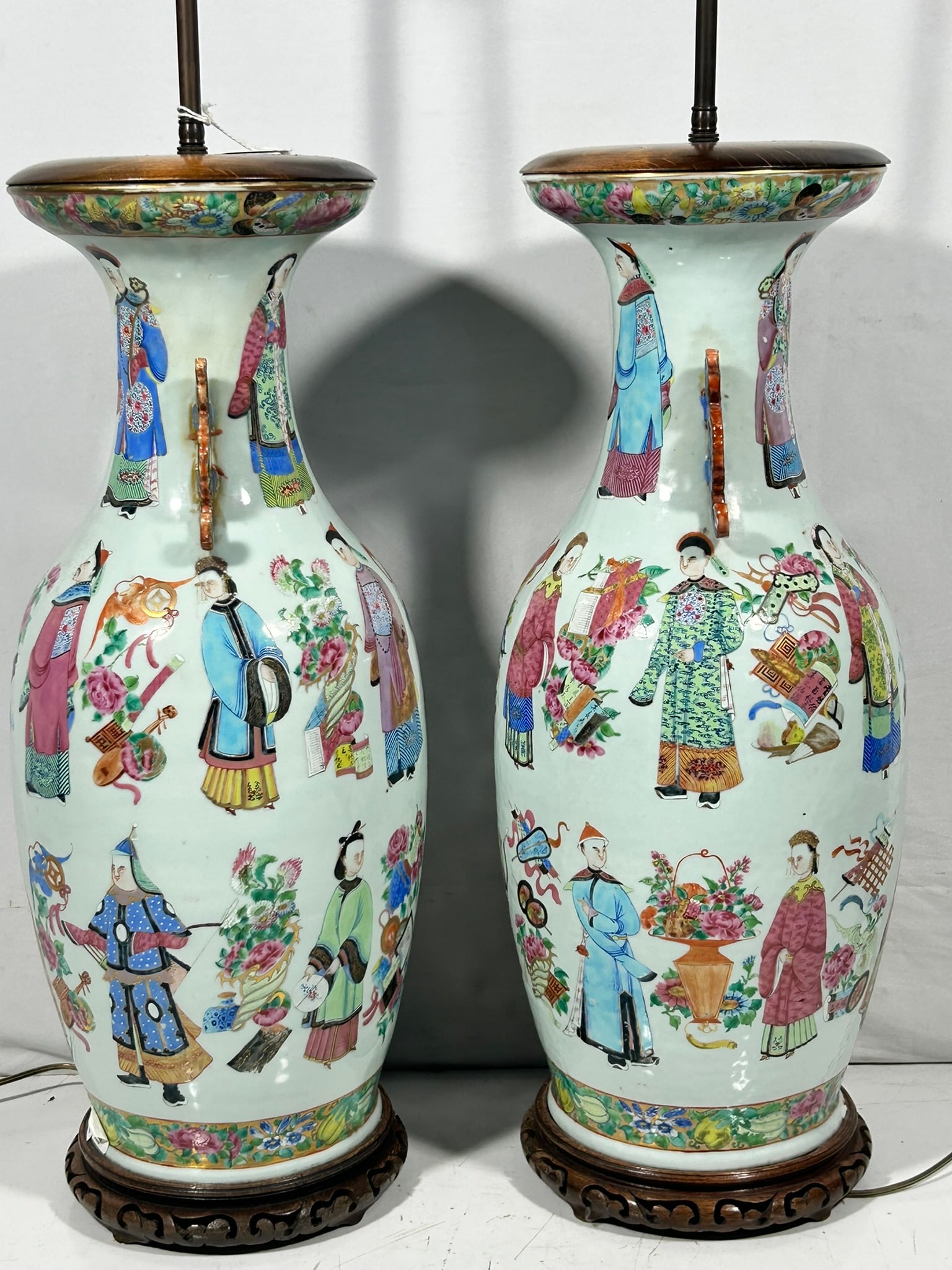 A Pair of Chinese Large Famille Rose 'Figural' Porcelain Vases - 13
