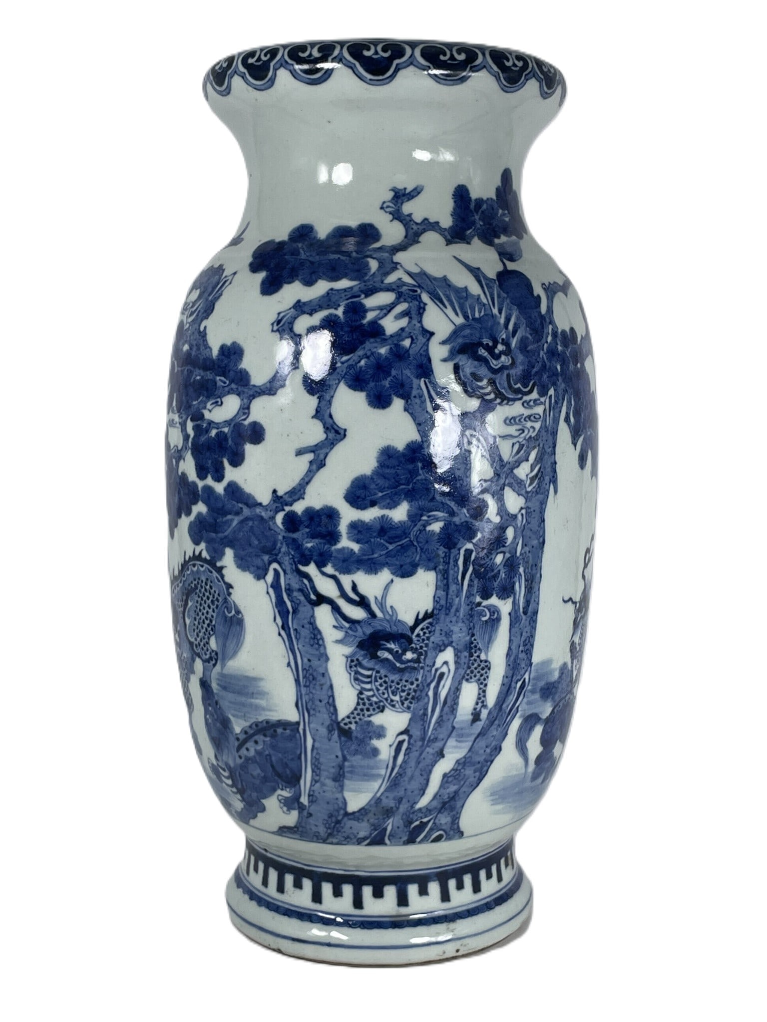 A Chinese Large Blue and White 'Mythical Animals' Vase: 19 in. high, 8.1/2 in. wide.