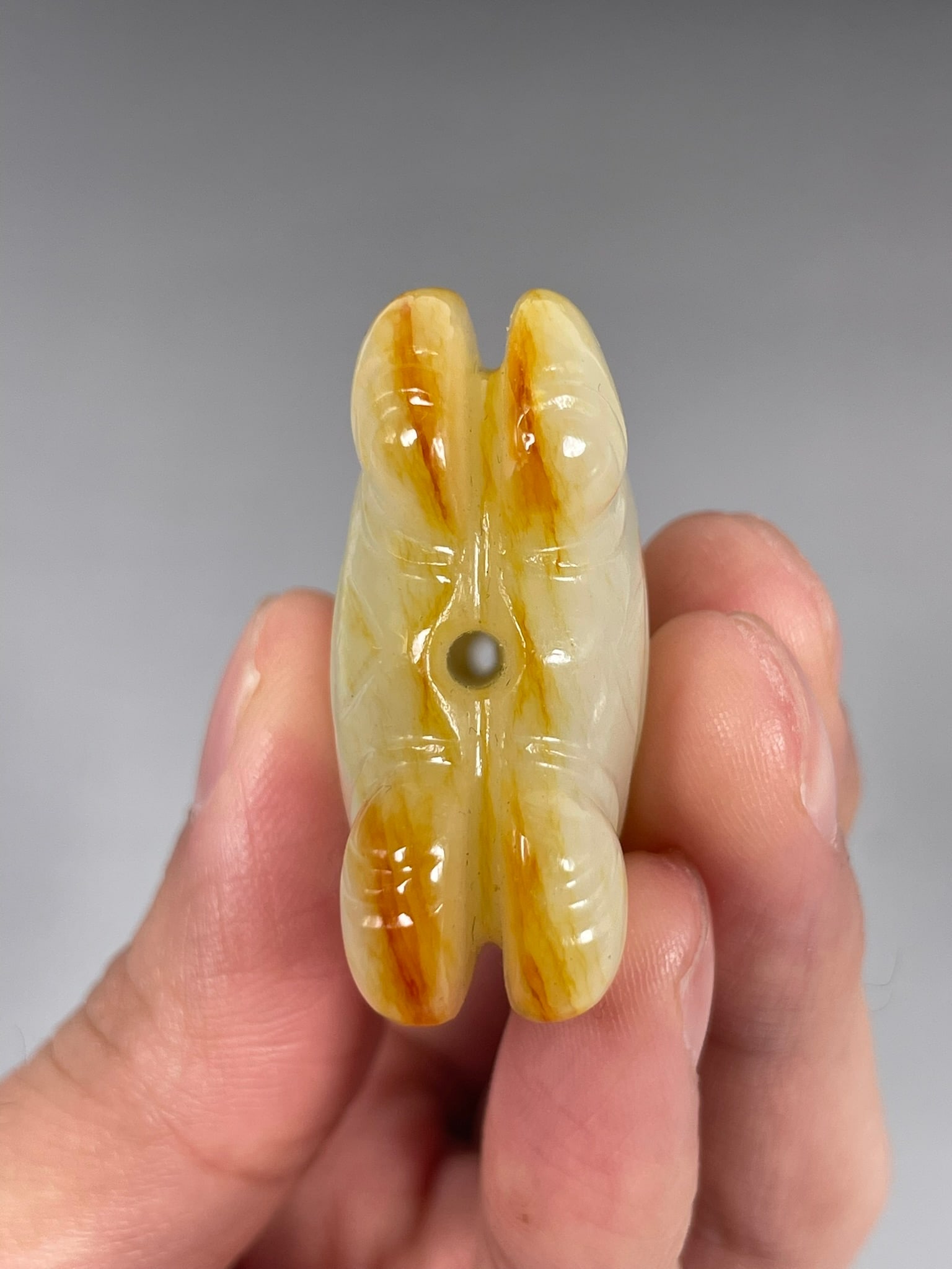 A Chinese White and Russet Jade Carving of Cicada - 6