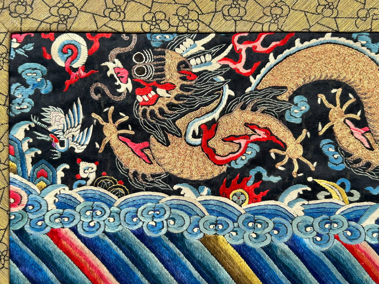 A Chinese Embroidered Silk 'Dragon' Panel - 3