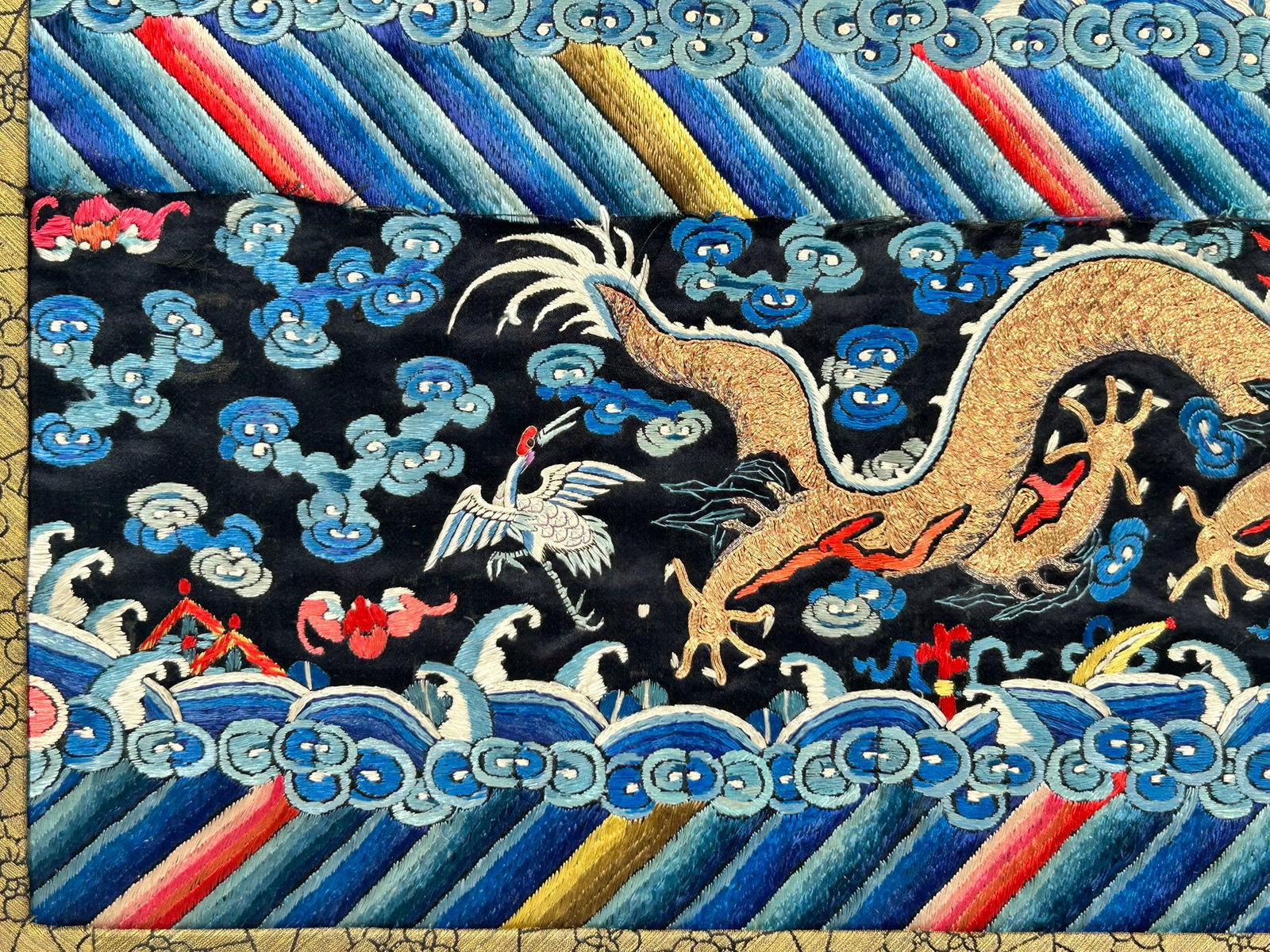 A Chinese Embroidered Silk 'Dragon' Panel - 5