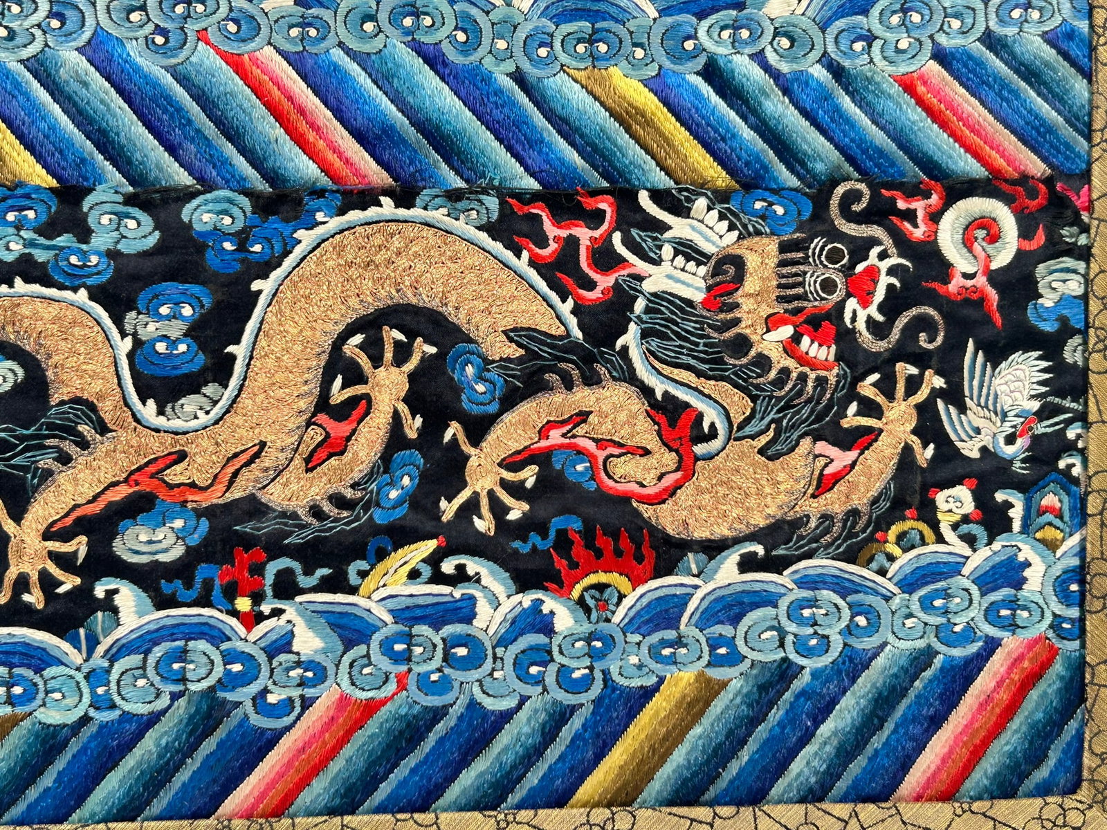 A Chinese Embroidered Silk 'Dragon' Panel - 6