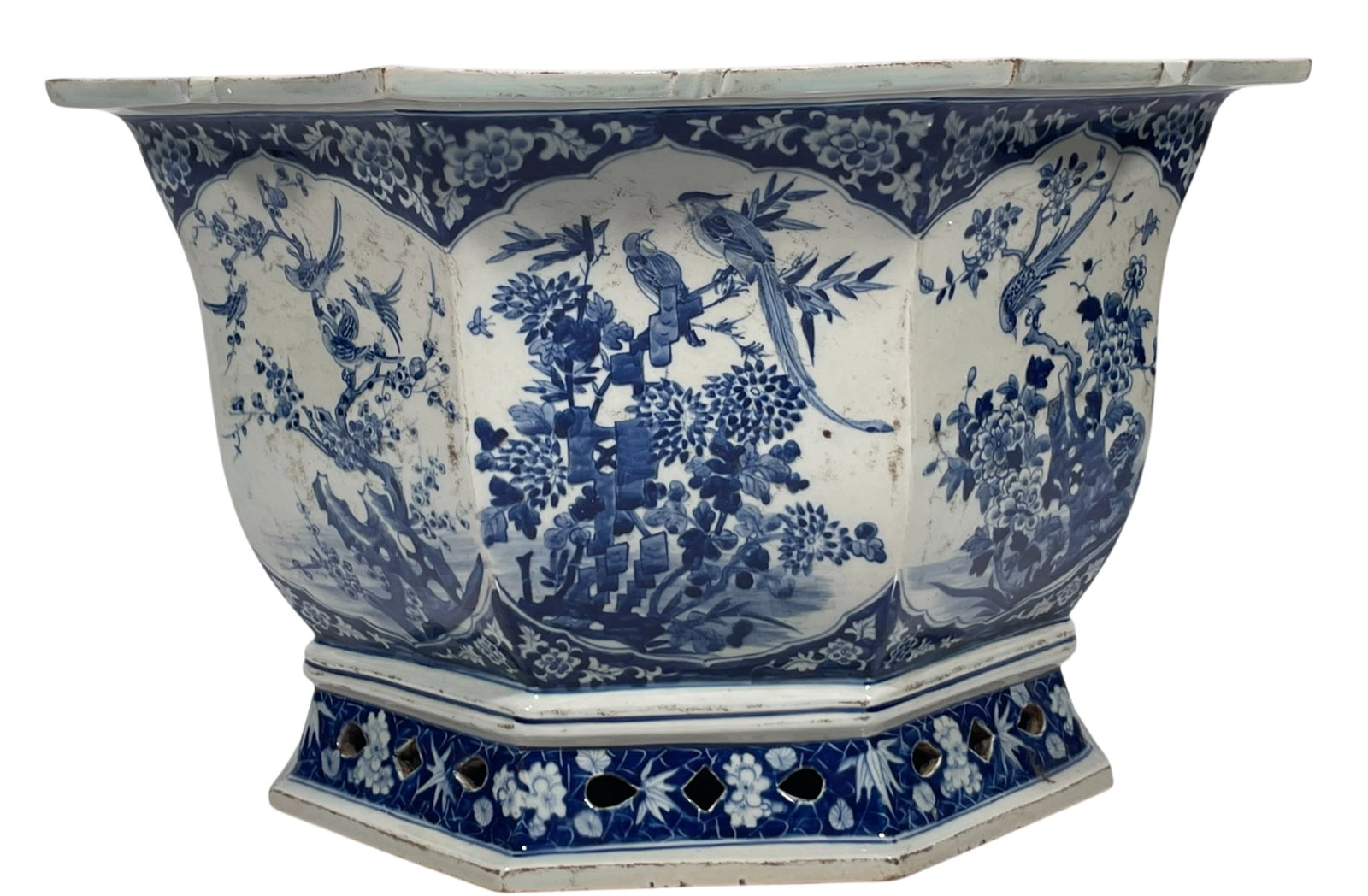 A Chinese Large Blue and White 'Bird and Flower' Porcelain Octagonal Jardiniere (1 of 17)