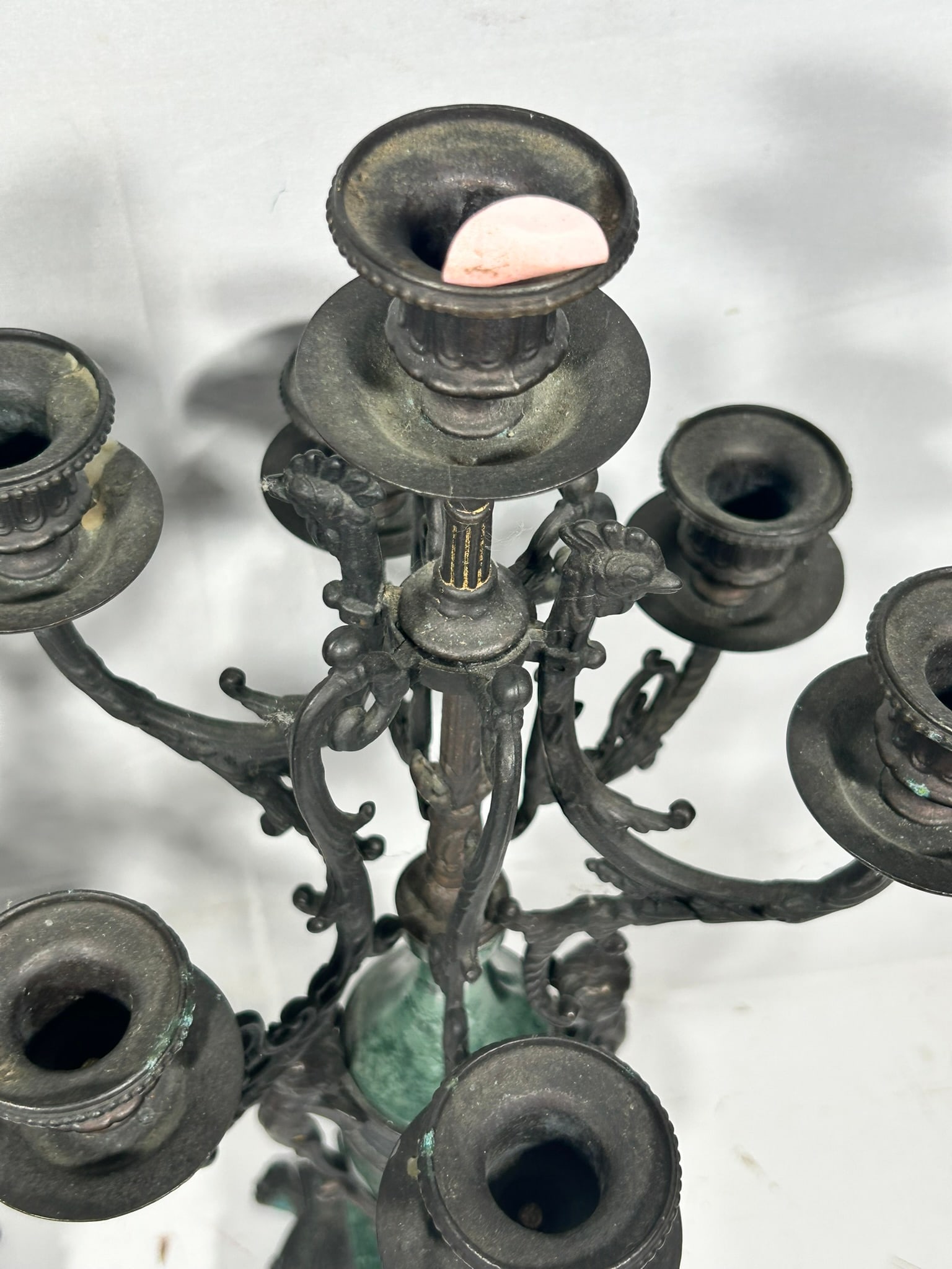 A Pair of European Baroque-Style Bronze and Marble Urn Form Seven-Light Candelabra, Mid-20th Century - 6