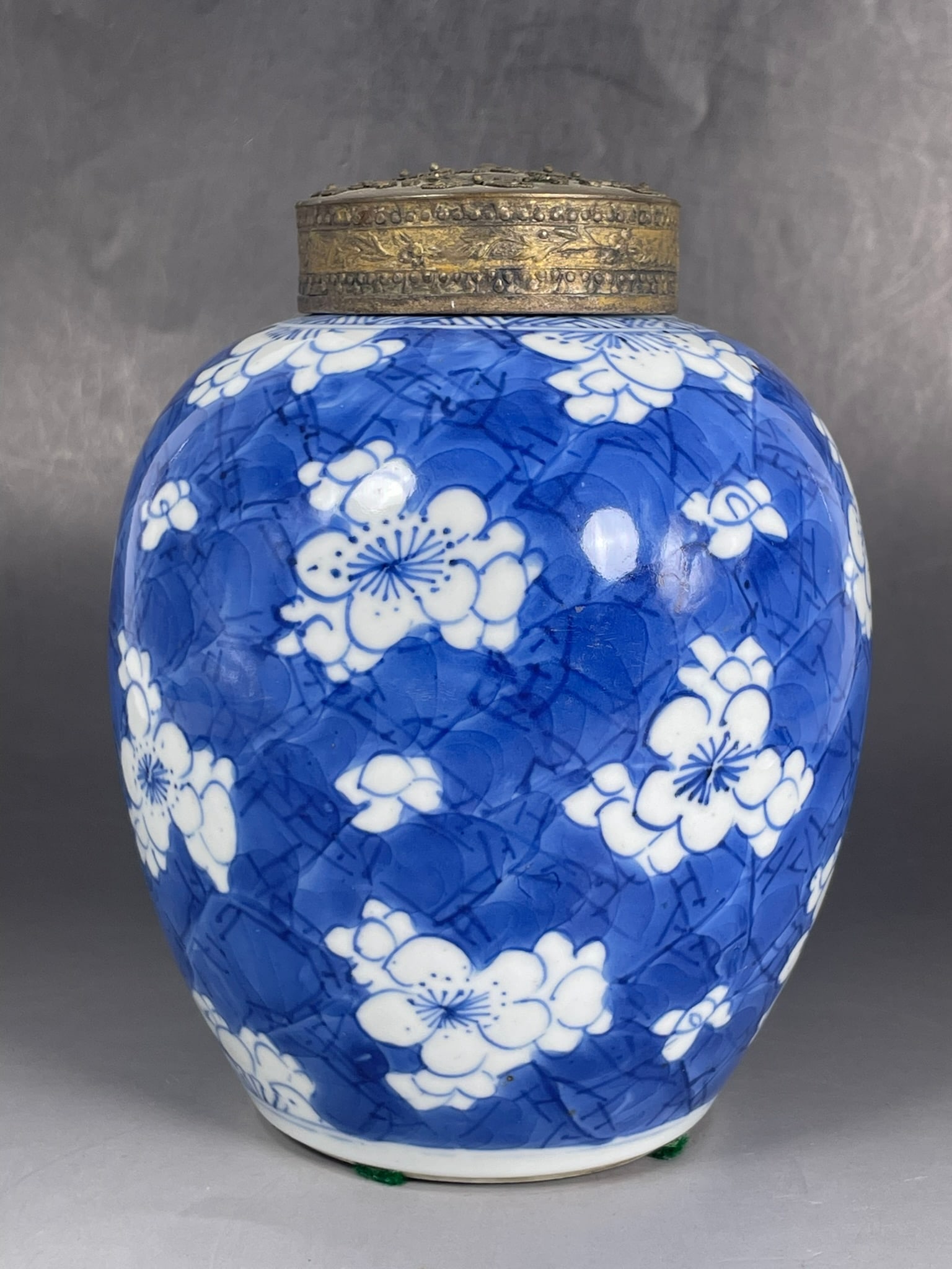 A Chinese Blue and White 'Blossoming Plum Branches' Porcelain Jar and a Pewter Cover, Kangxi Period, - 2