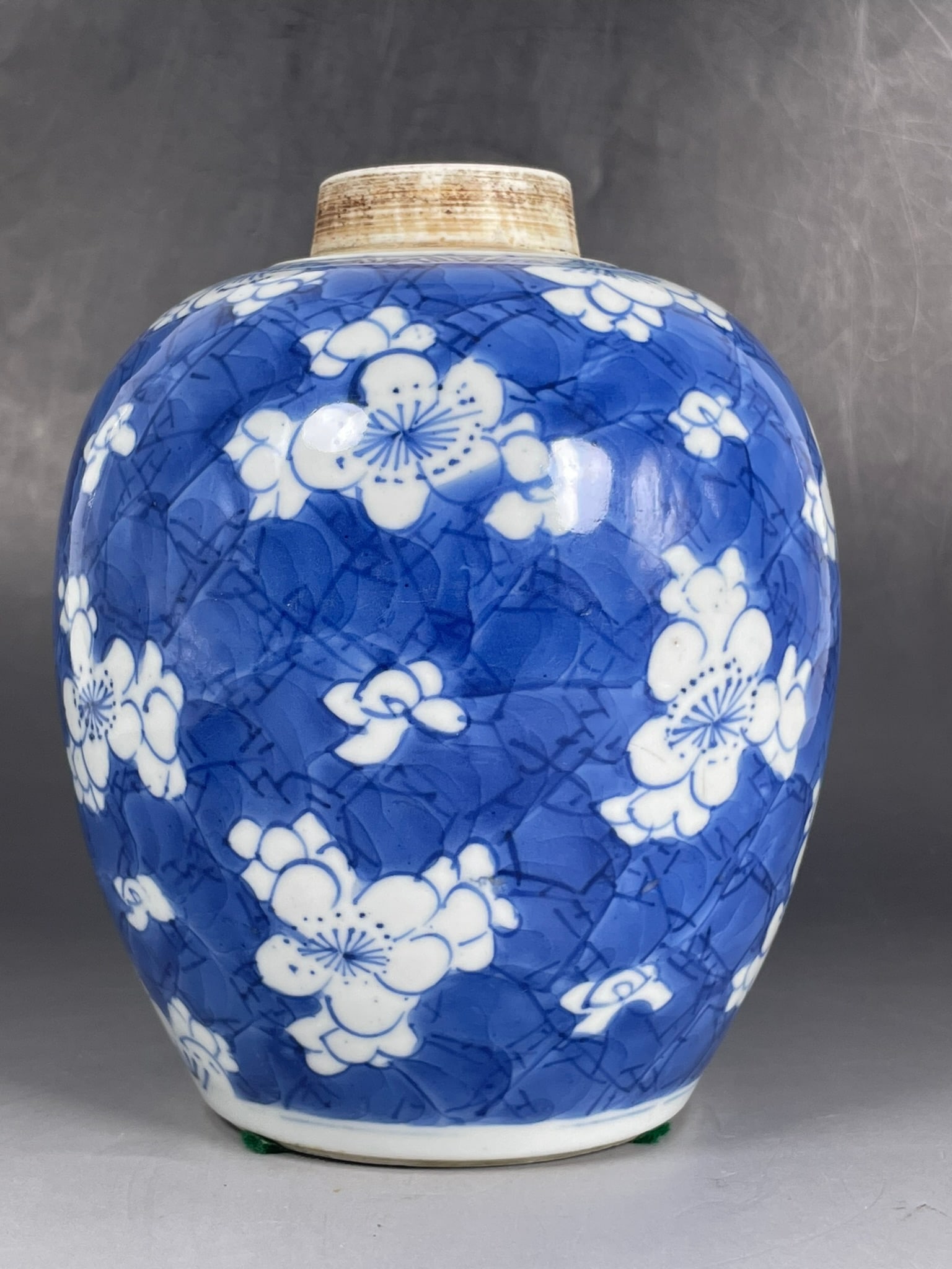 A Chinese Blue and White 'Blossoming Plum Branches' Porcelain Jar and a Pewter Cover, Kangxi Period, - 4