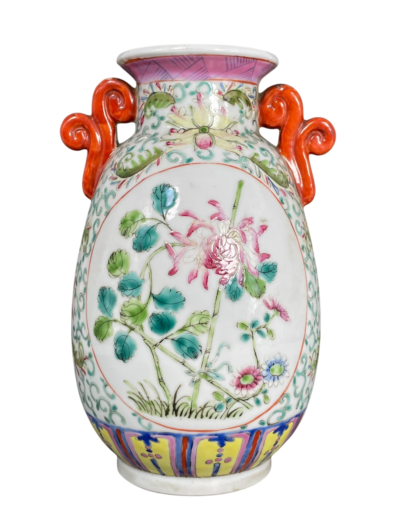 A Chinese Famille Rose 'Medallion' 'Bird and Flower' Vase, Zun, Republic Period: 8.3/8 in. high, 5 in. wide.