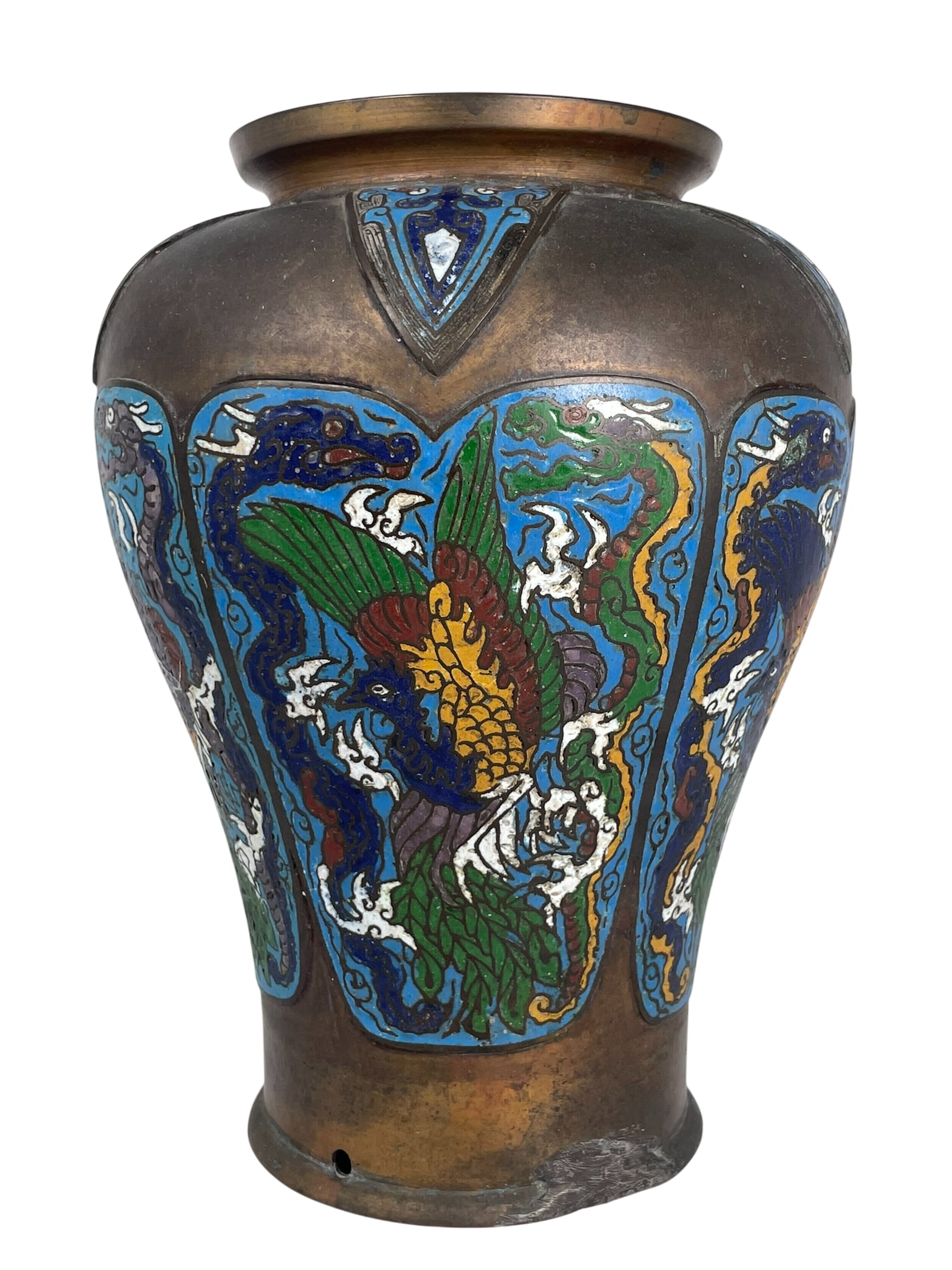 A Japanese Cloisonne Enamel Bronze Vase, Meiji Period: 12 in. high, 8.3/4 in. wide.
