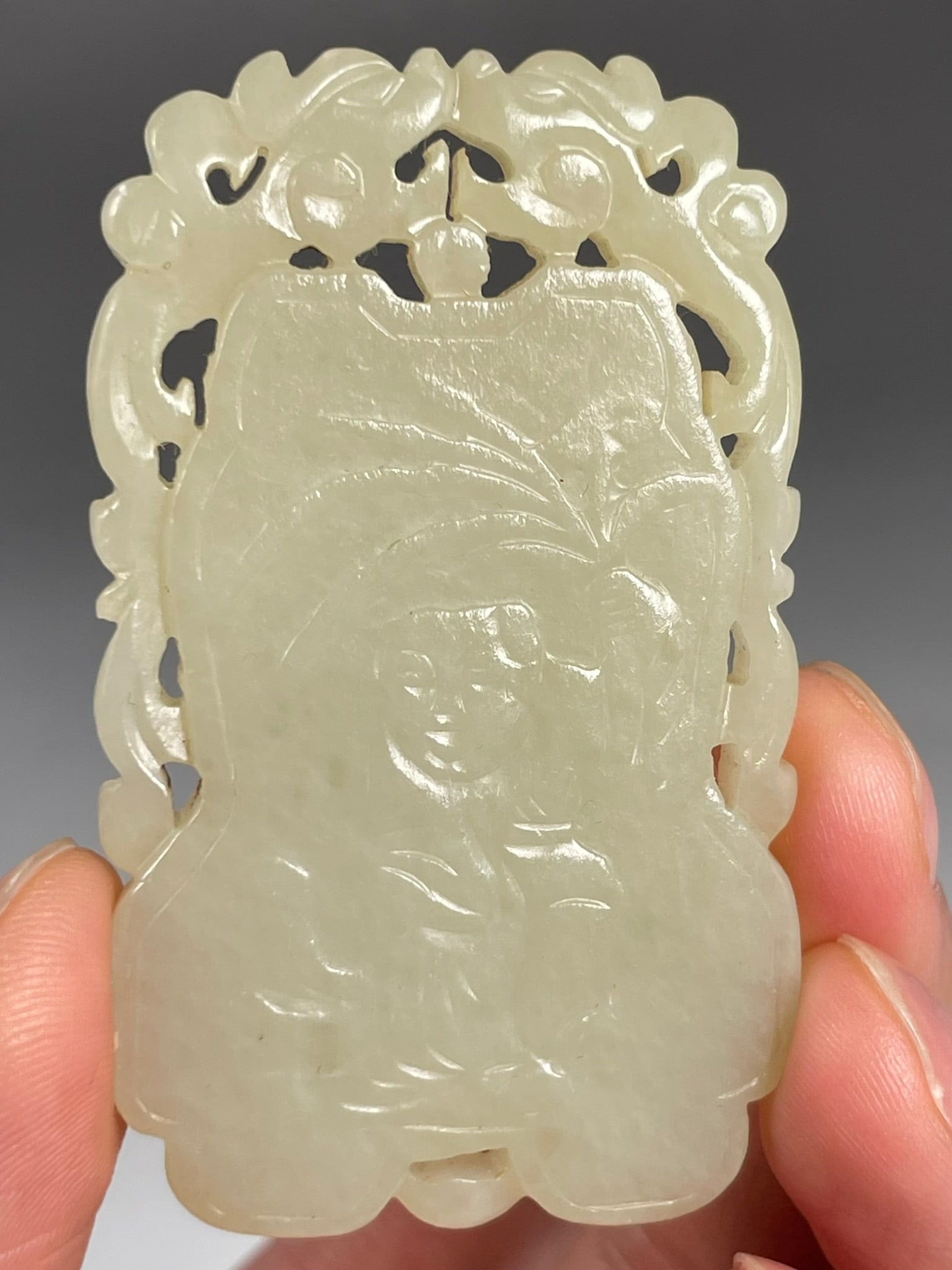A Chinese Carved White Jade 'Attendant' Plaque - 4