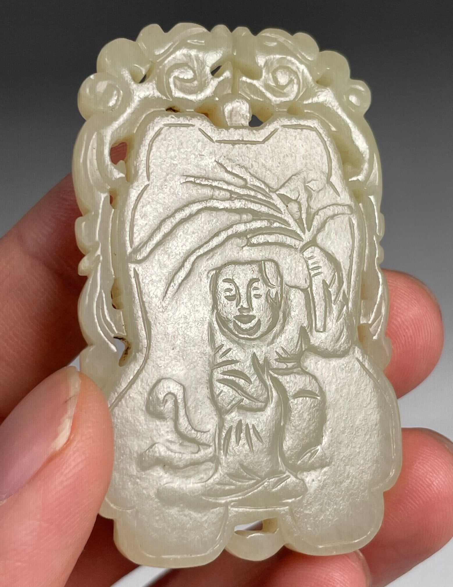 A Chinese Carved White Jade 'Attendant' Plaque - 5
