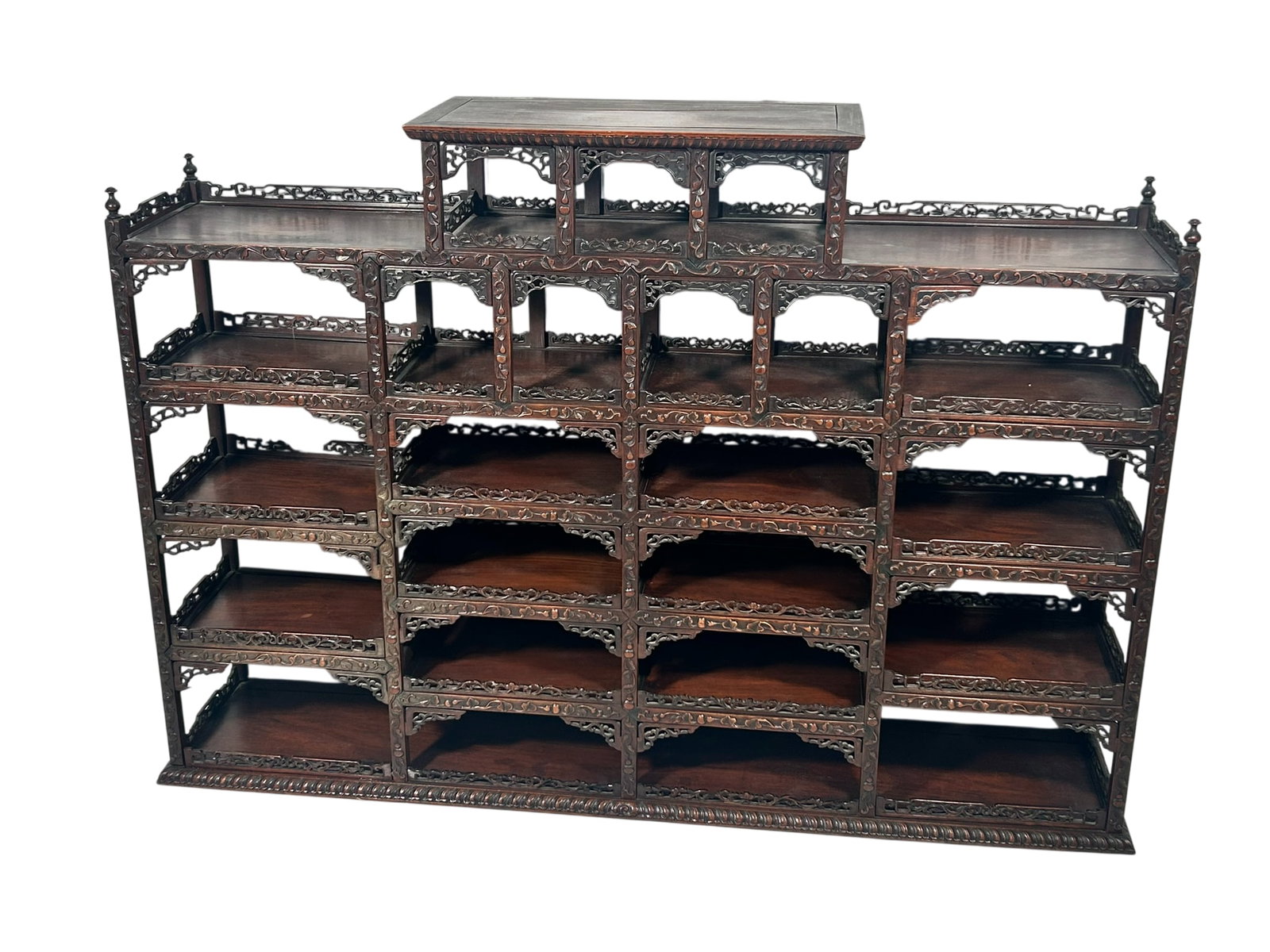 A Chinese Wood Display Shelf: 34.1/2 in. high, 49 in. wide, 9.3/4 in. deep.