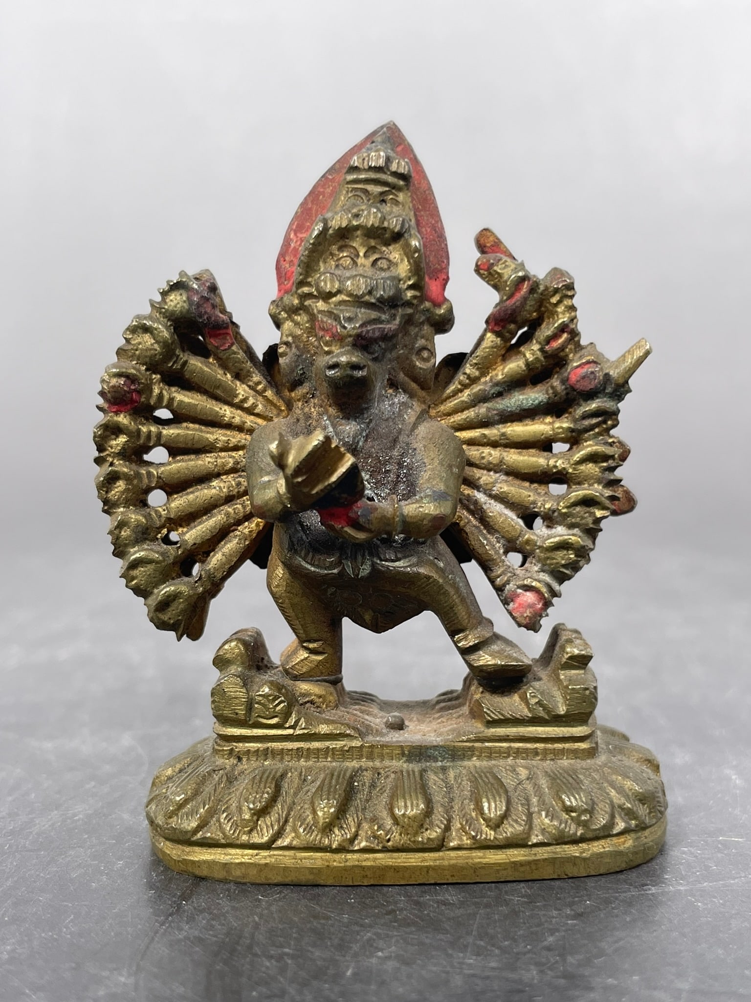 A Tibetan Gilt Bronze Figure of Yamantaka: 2.1/2 in. high, 2 in. wide. Property of a Private Maryland Collector.