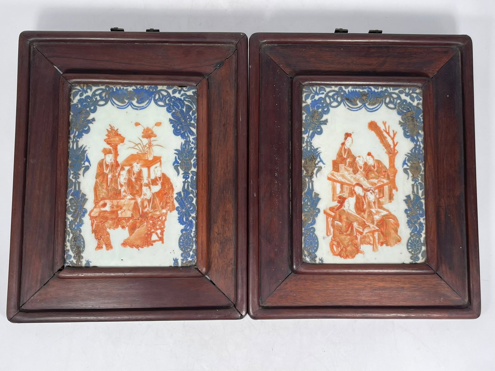 A Pair of Chinese Iron-Red and Gilt-Decorated Porcelain 'Figural' Plaques (1 of 12)