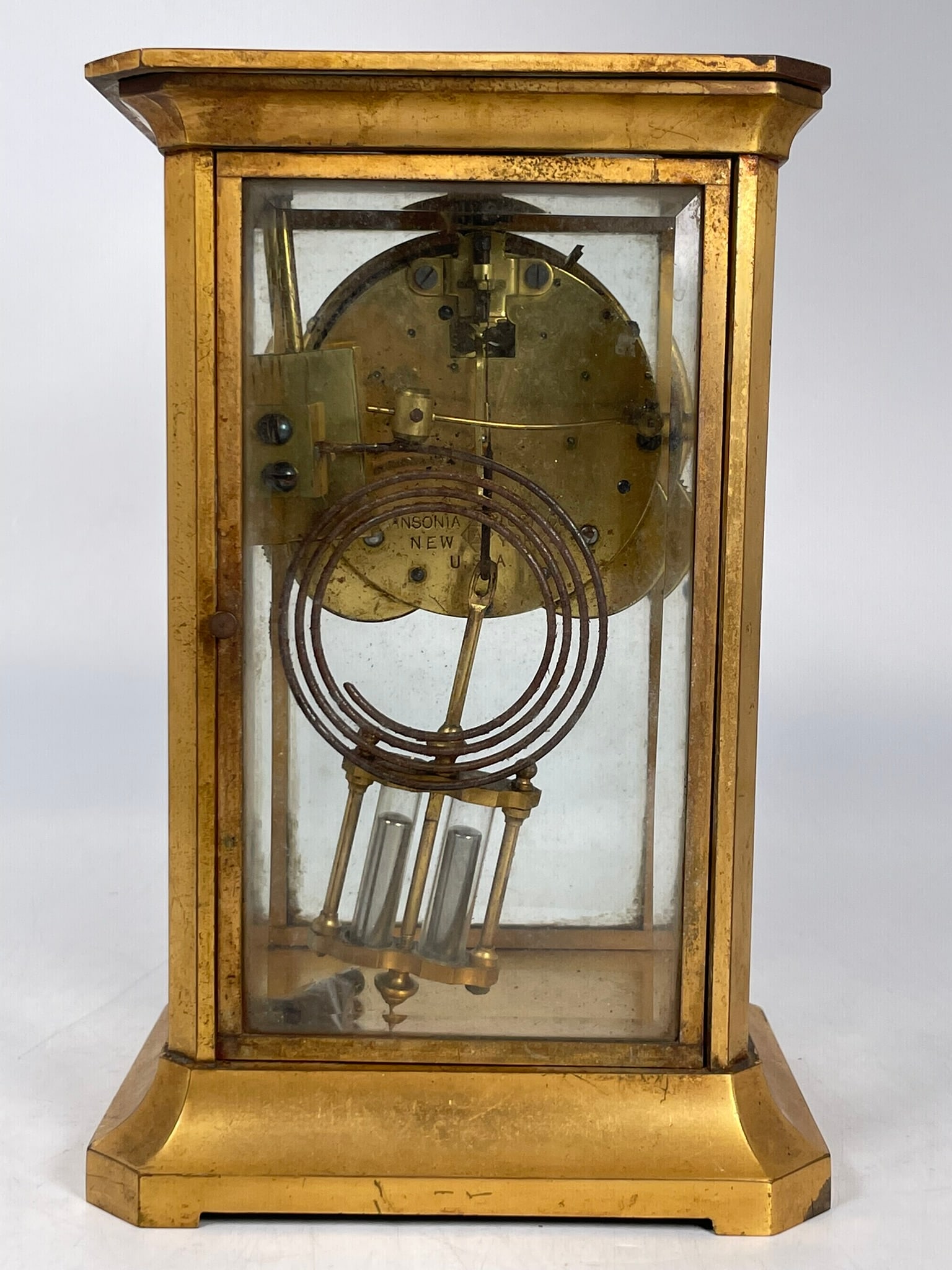 An Antique Ansonia Brass and Glass Mantel Clock - 3