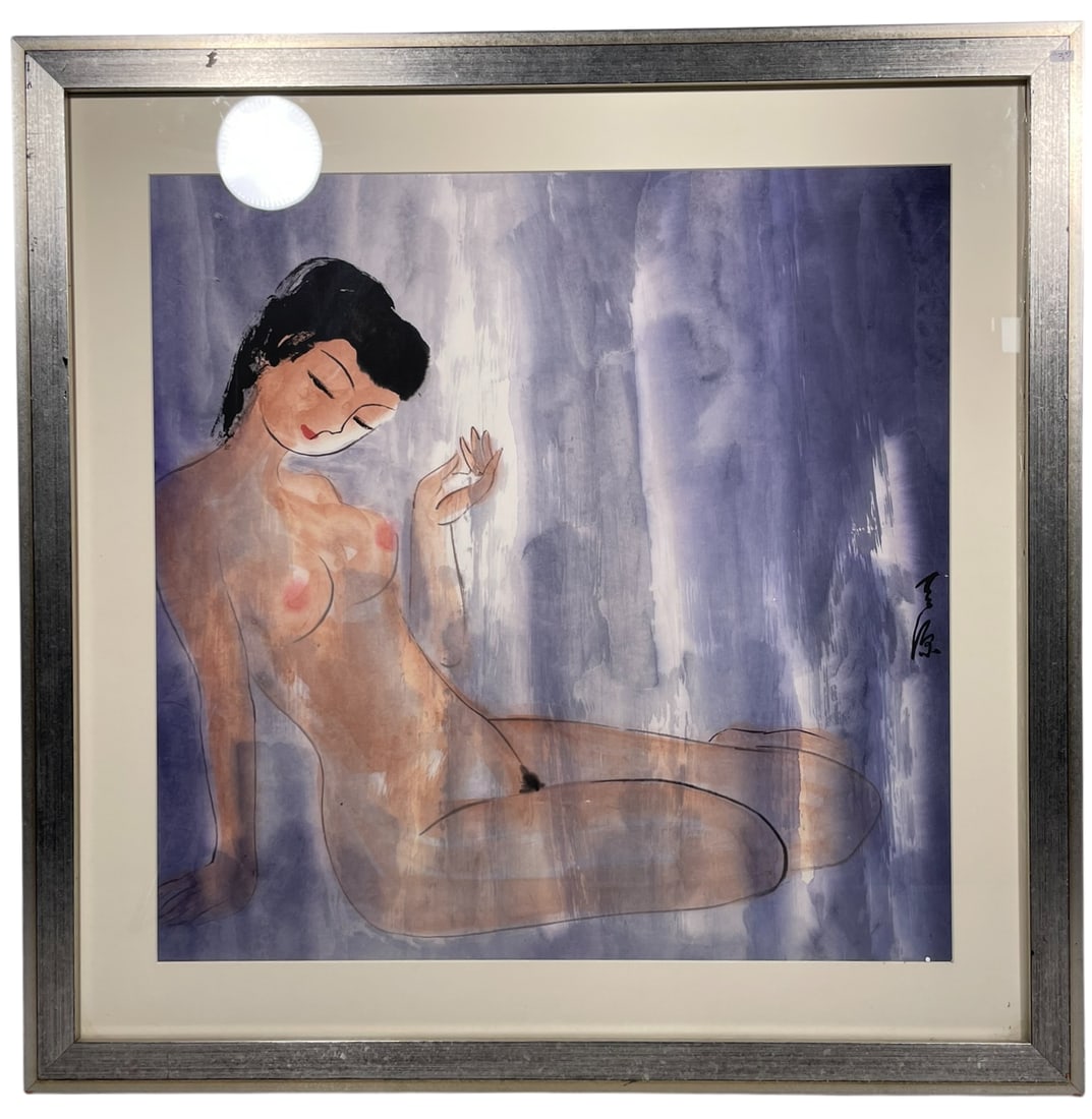 A Chinese Painting of Female Nude, Tang Tianyuan: Watercolor on paper, a signature of the artist to the right side. Tang Tianyuan, born in 1961, is originally from Ningbo, Zhejiang Province. He serves as President of the Tibet China Plateau School of