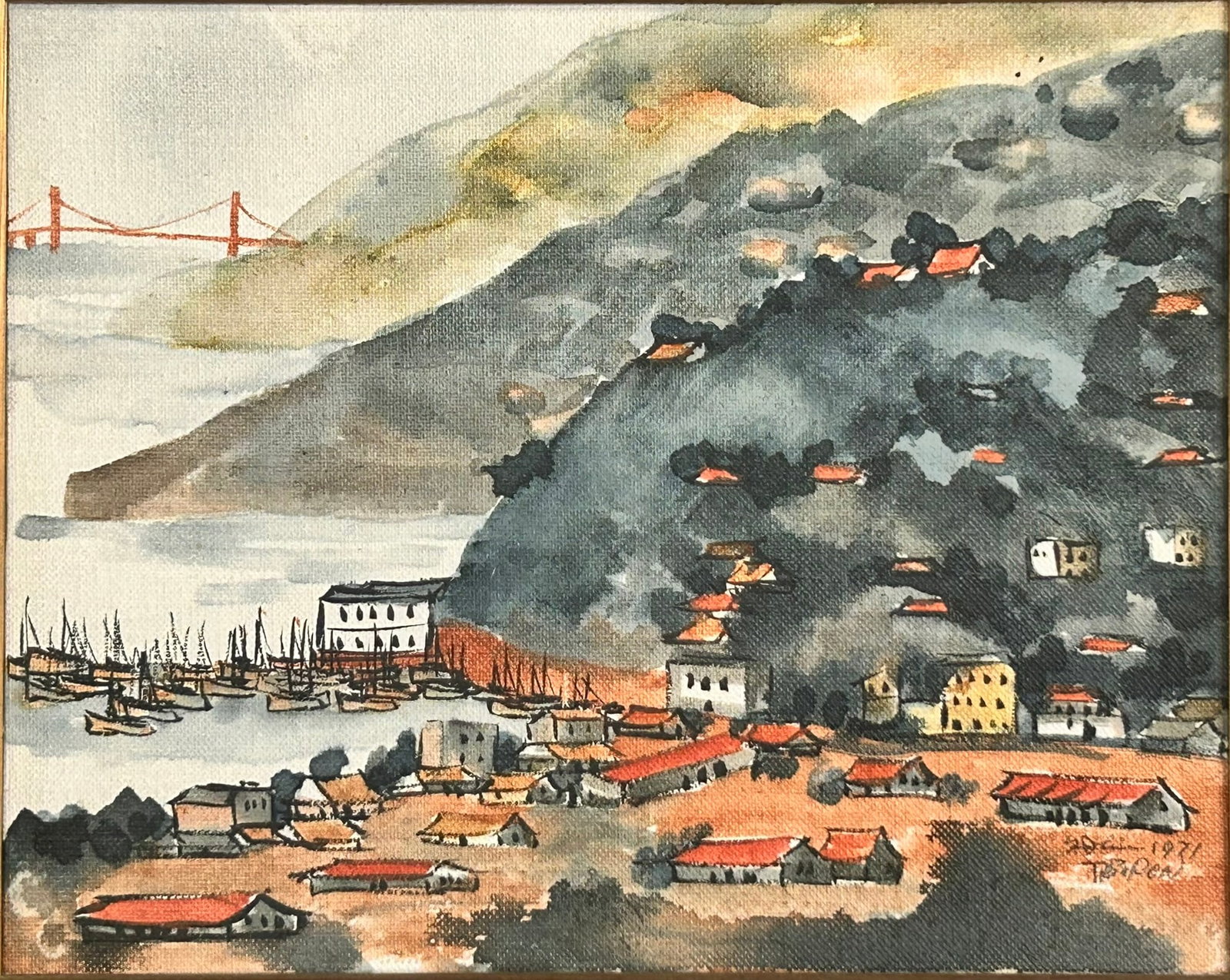 A Painting of the Golden Gate Bridge, James Yeh-Jau Liu, 1971: Yeh-Jau Liu (1910-2003) served as a professor at the National Taiwan Academy of Arts. In March 1969, he was honored as a Distinguished Artist at the First National Exhibition of Calligraphy and Painti
