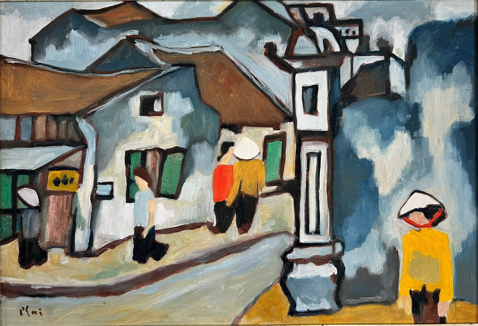 A Vietnamese Painting of an Ancient Town, Attributed to Bui Xuan Phai: Oil on canvas. Bui Xuan Phai (1920 - 1988) was one of Vietnam?s most celebrated modern painters, best known for his evocative depictions of Hanoi?s Old Quarter. Influenced by European masters such as 