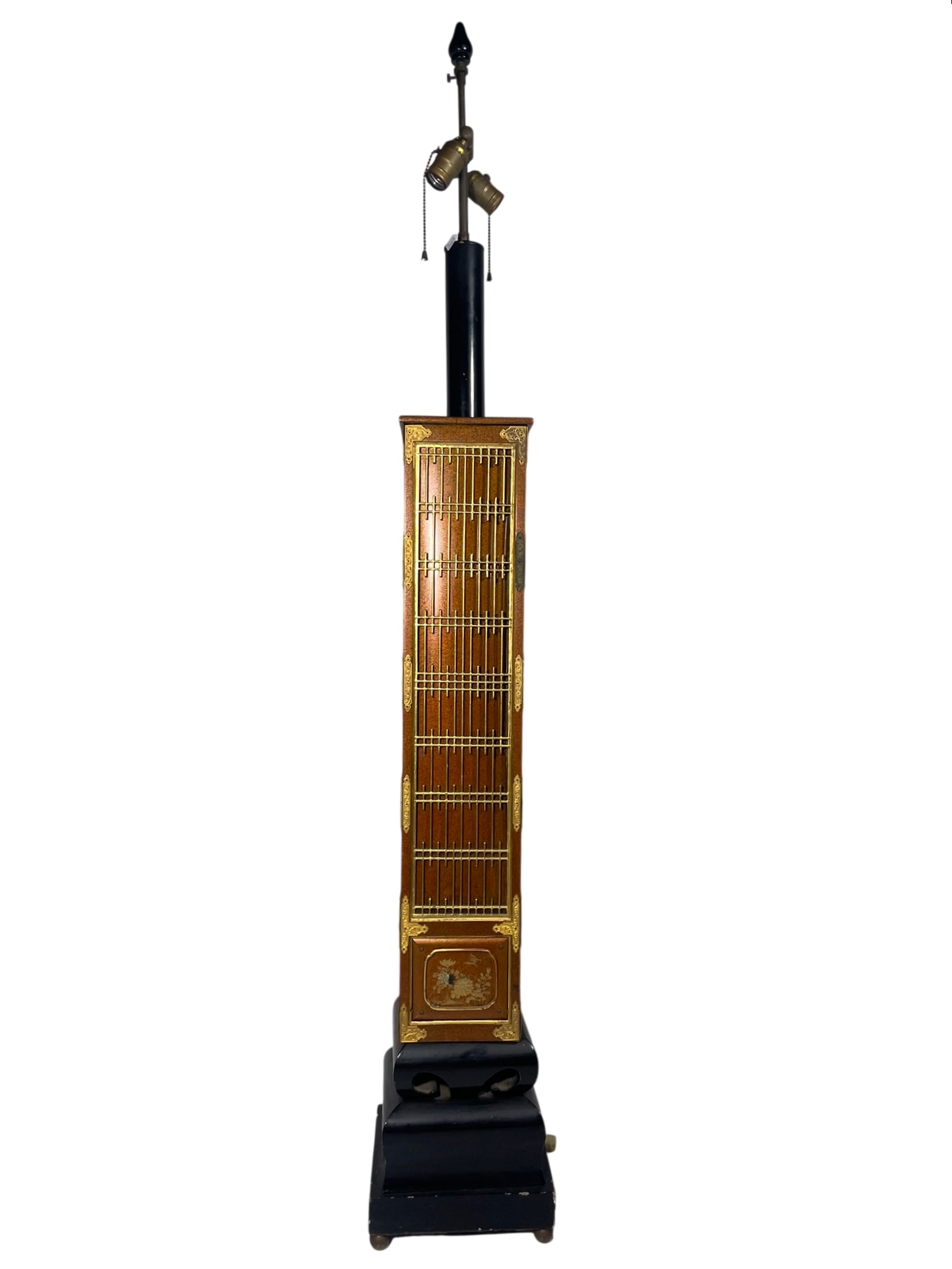 A Japanese Lacquer Lamp: 60 in. high, 9 in. wide overall.
