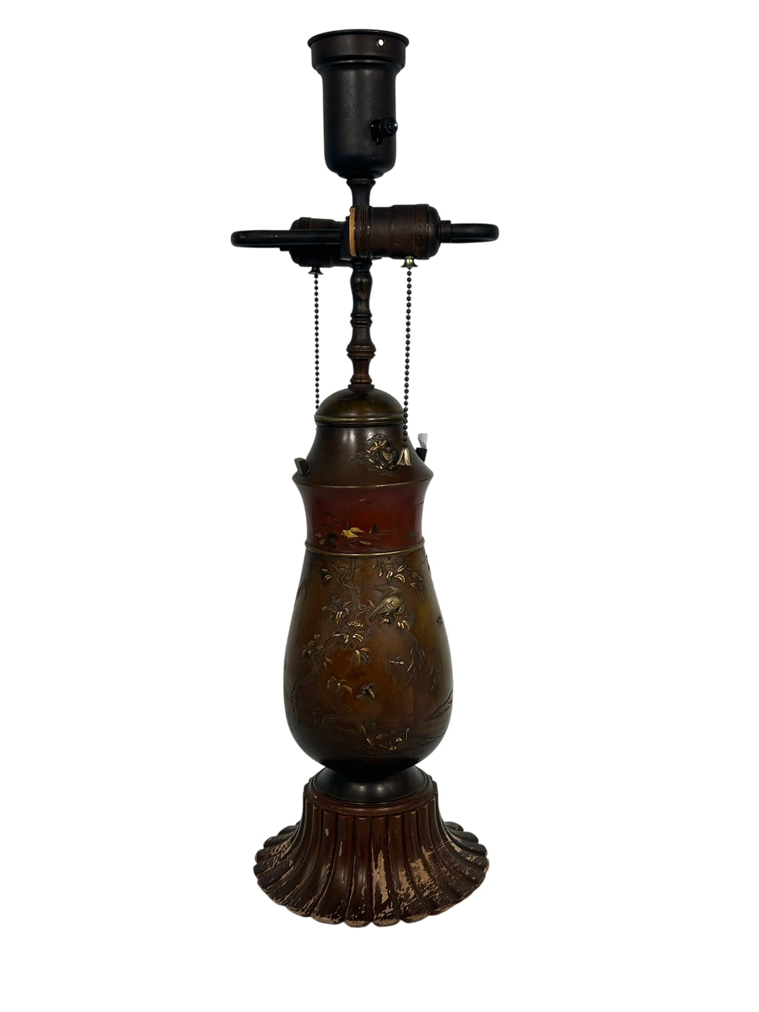 A Japanese Bronze Vase: Mounted as a table lamp. 23.1/4 in. high, 7 in. wide overall.