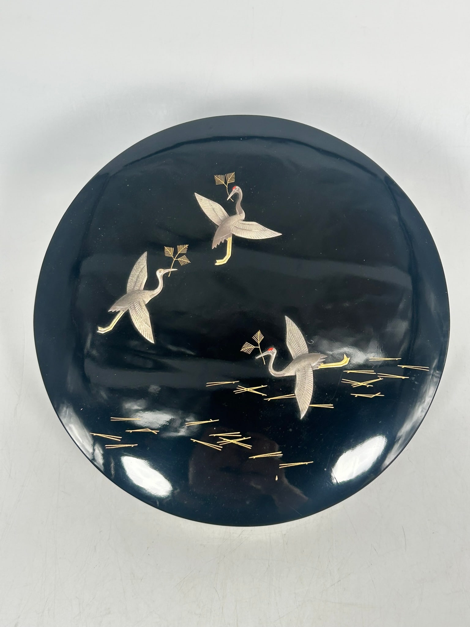 A Japanese Lacquer Box with Silver Inlay Crane, Calligraphy Set - 2