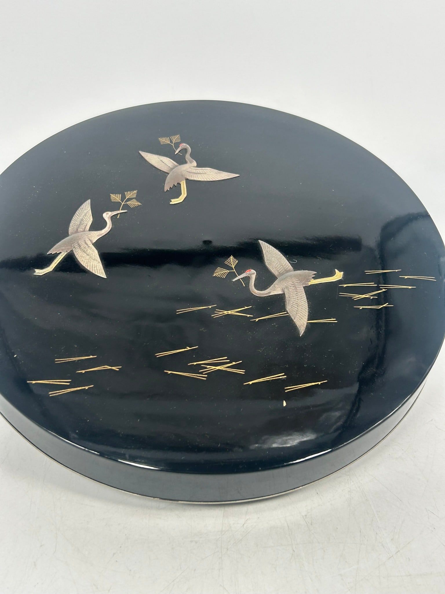 A Japanese Lacquer Box with Silver Inlay Crane, Calligraphy Set - 3