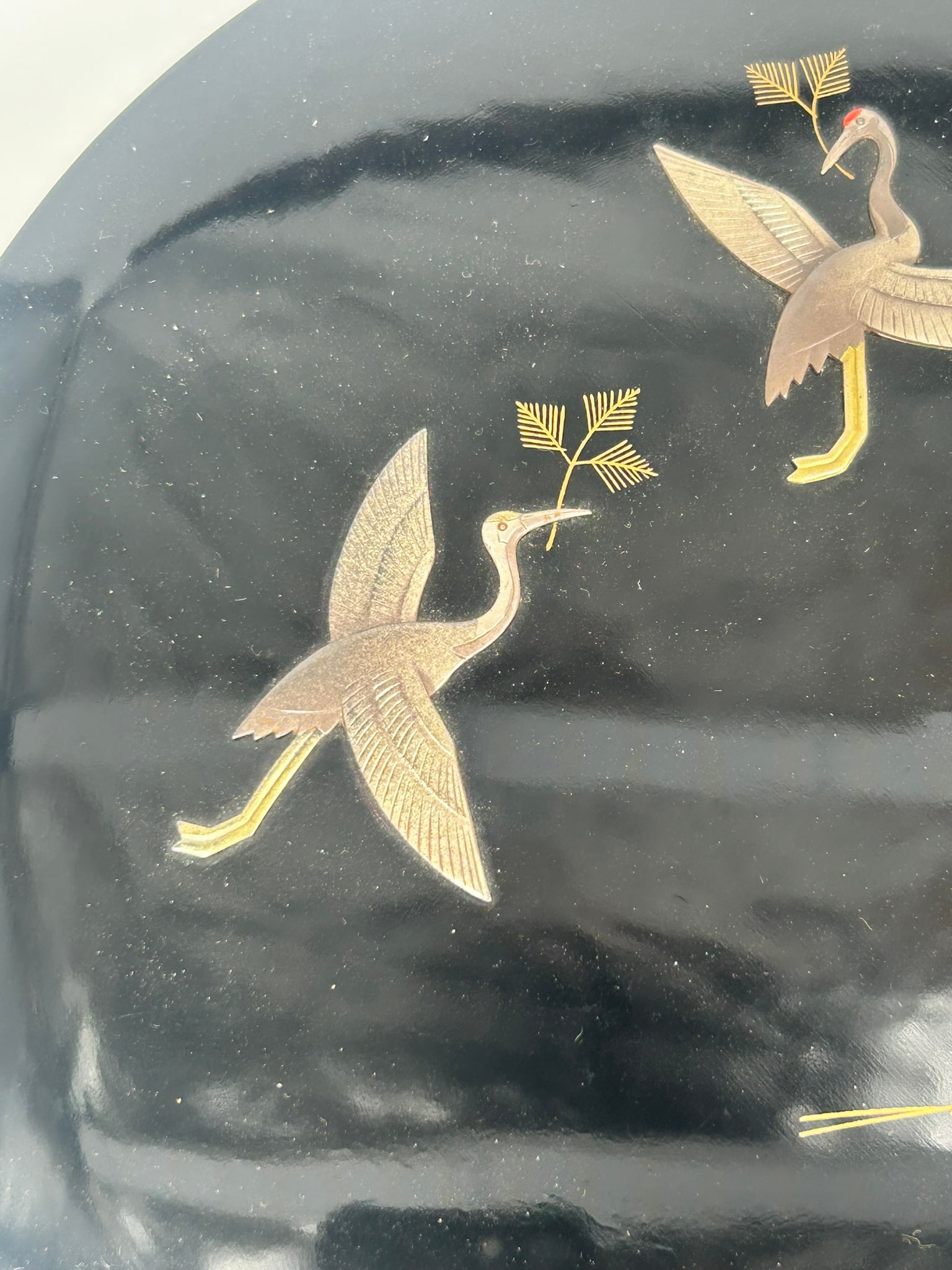 A Japanese Lacquer Box with Silver Inlay Crane, Calligraphy Set - 4