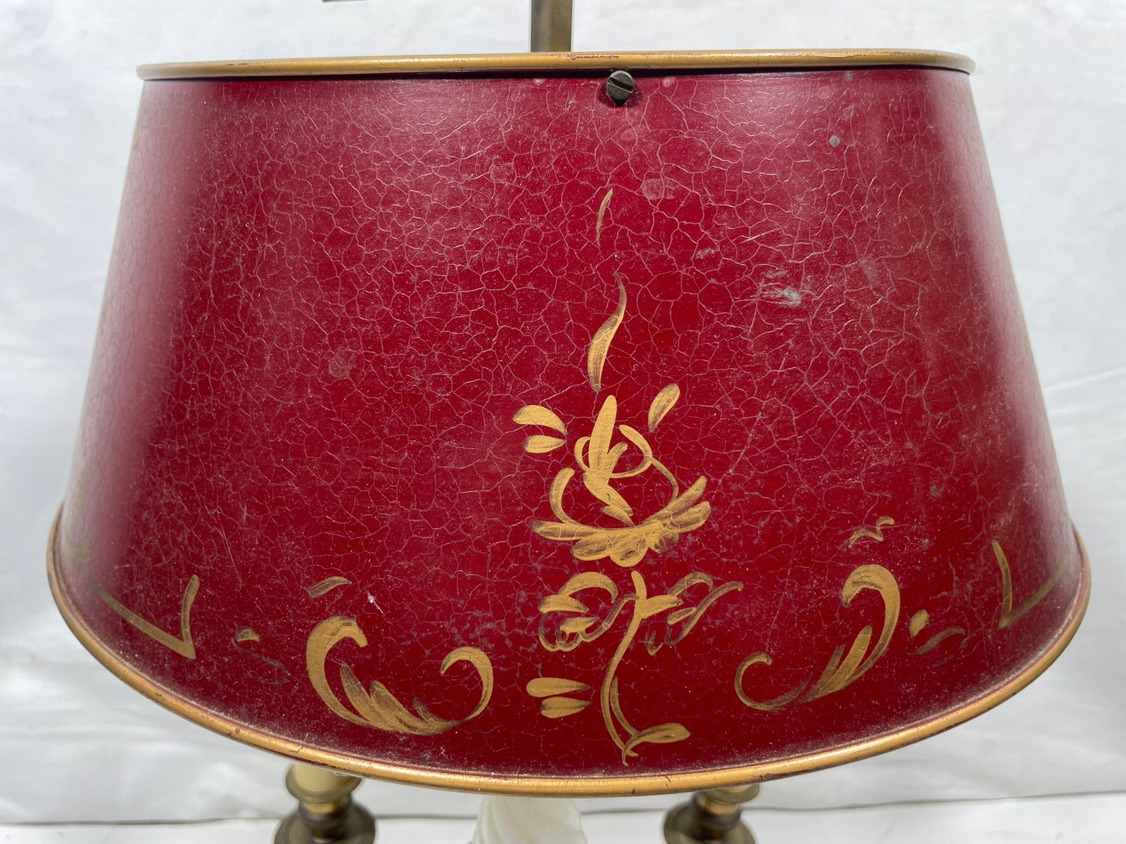 A Vintage French Bouillotte Lamp with Red Shade - 11