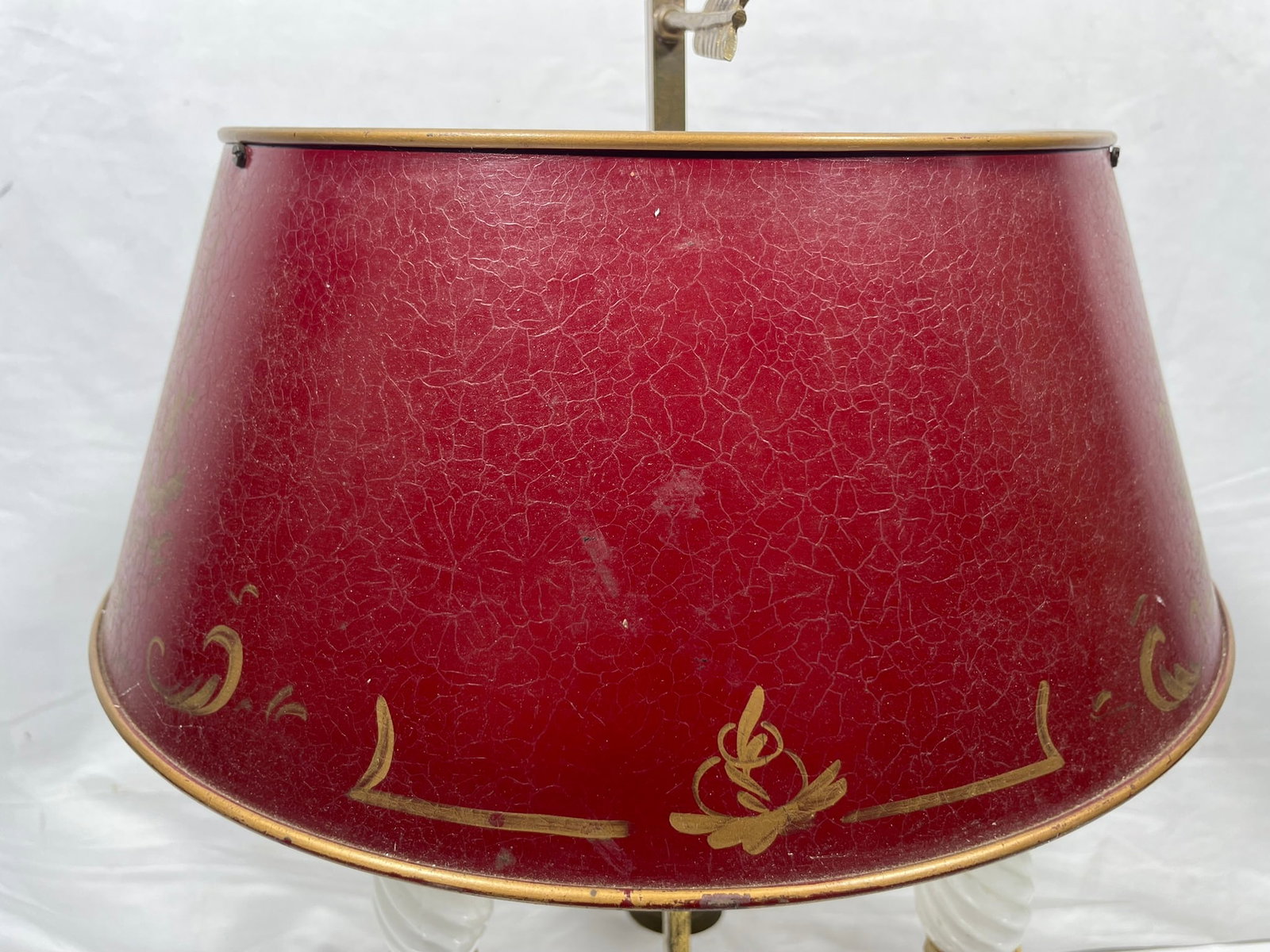 A Vintage French Bouillotte Lamp with Red Shade - 12