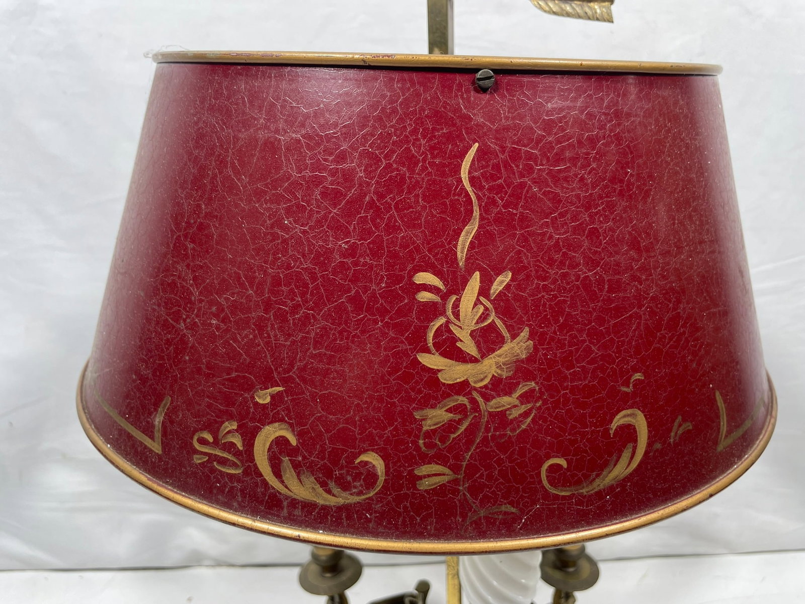 A Vintage French Bouillotte Lamp with Red Shade - 13