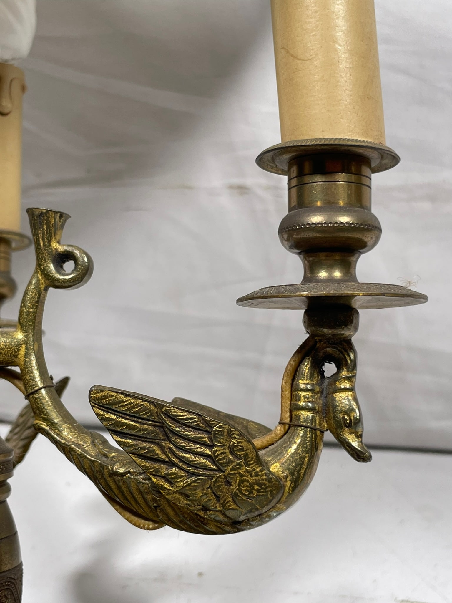 A Vintage French Bouillotte Lamp with Red Shade - 5