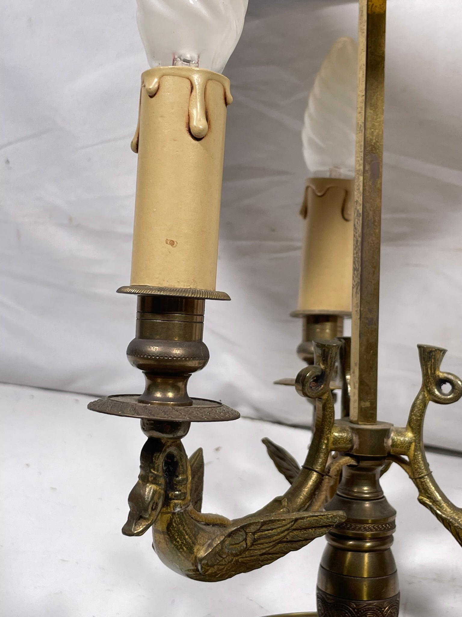 A Vintage French Bouillotte Lamp with Red Shade - 6