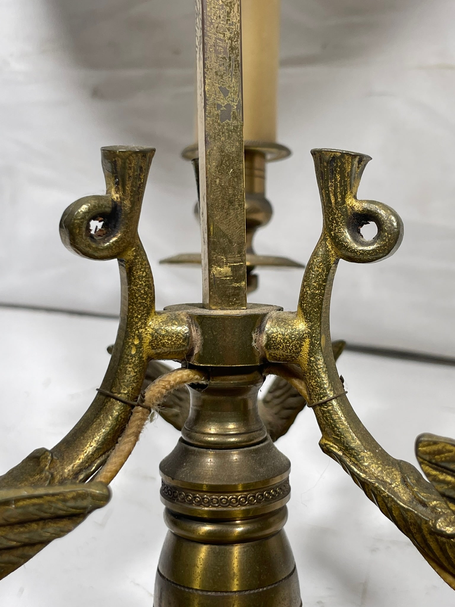 A Vintage French Bouillotte Lamp with Red Shade - 7