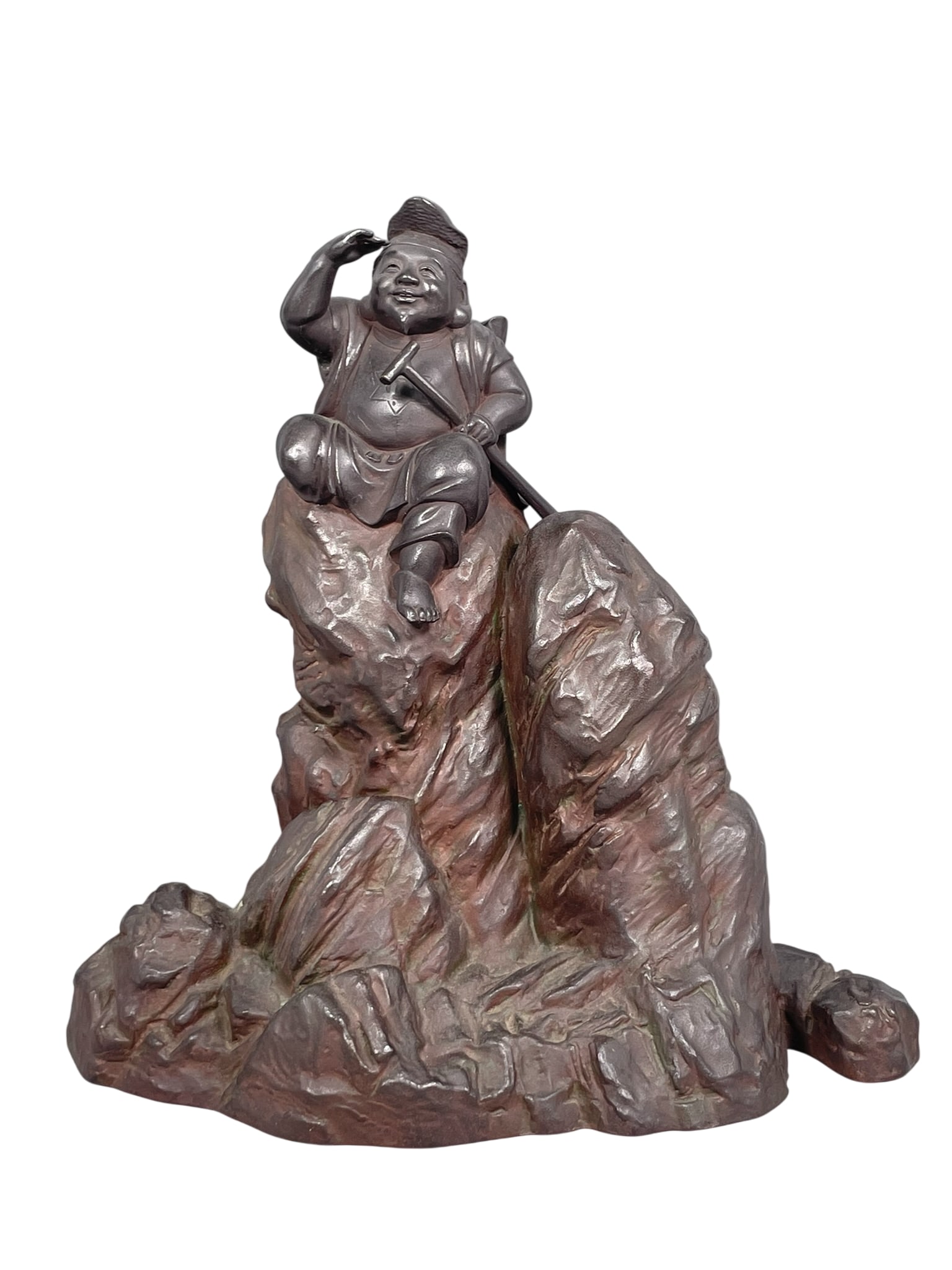 A Japanese Bronze Figure 'Otaru Tateiwa Pier Spirit', a Sekiro Tajima Mark: With marks of the title of the work, a Sekiro Tajima mark, and a date 'July, the seventh year of Showa Period (1932)'. 9 in. high, 8.3/4 in. wide.