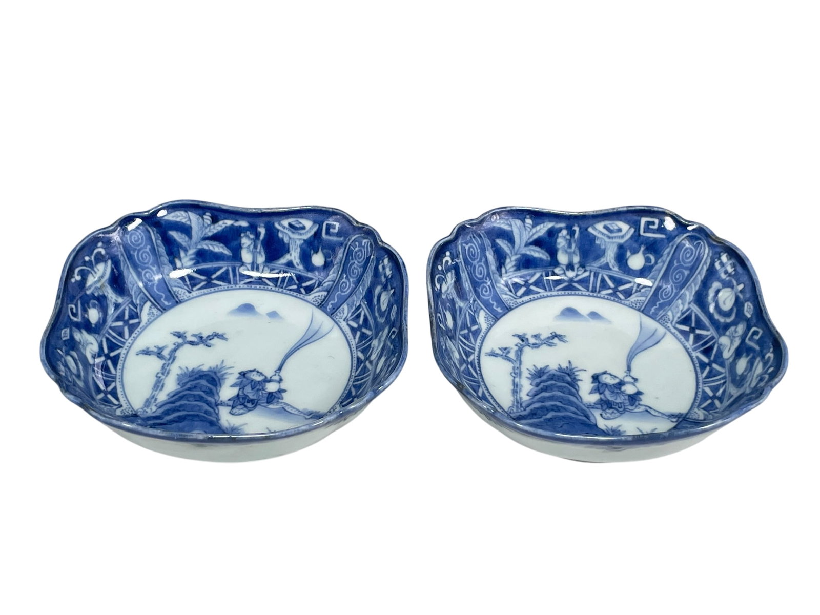 Two Japanese Blue and White Dishes: 1.7/8 in. high, 5.1/2 in. wide each.
