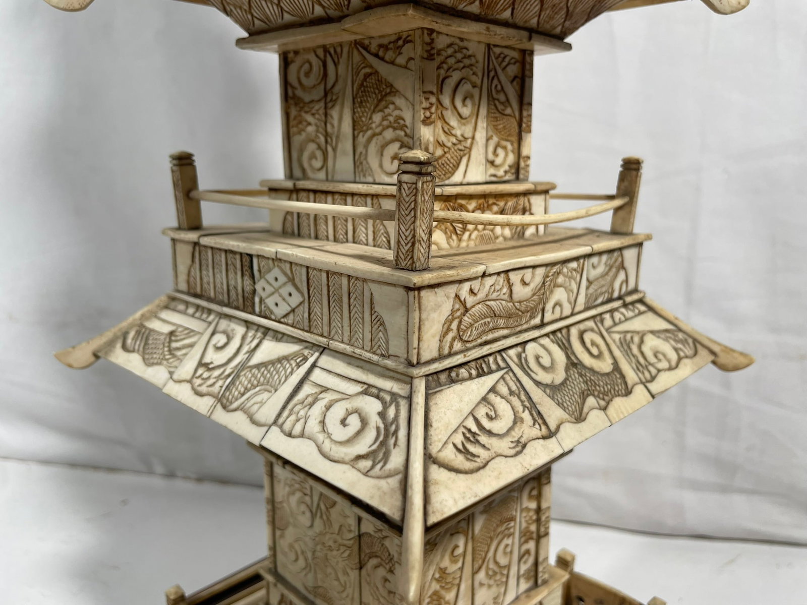 A Japanese Carved Bone Pagoda, Early 20th Century - 16