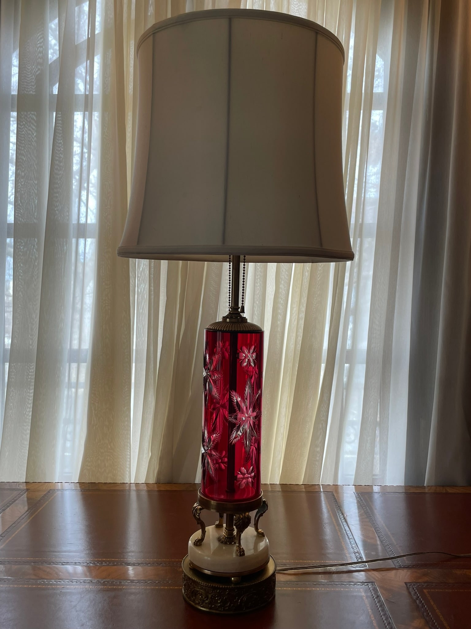 A Ruby Glass Column Lamp - 2