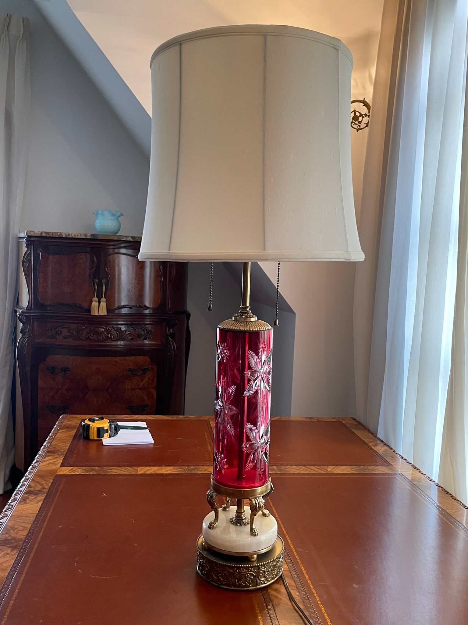 A Ruby Glass Column Lamp - 3