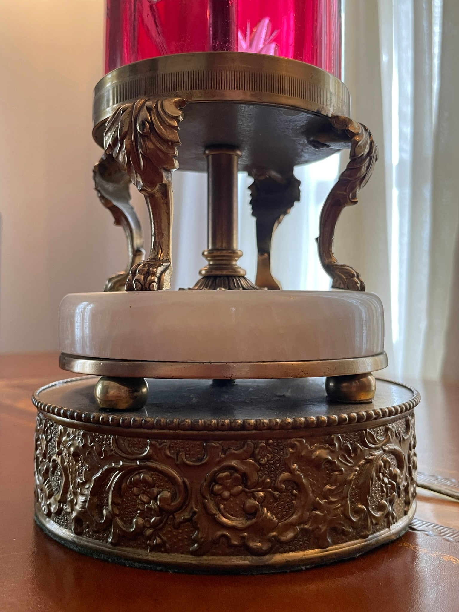 A Ruby Glass Column Lamp - 4