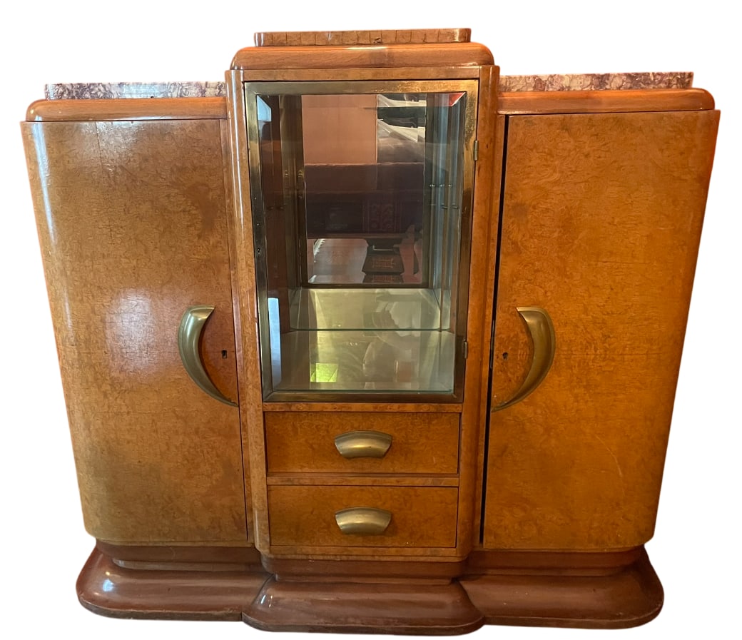 Art Deco Burl Wood Veneer Buffet w/ Mirror (1 of 19)