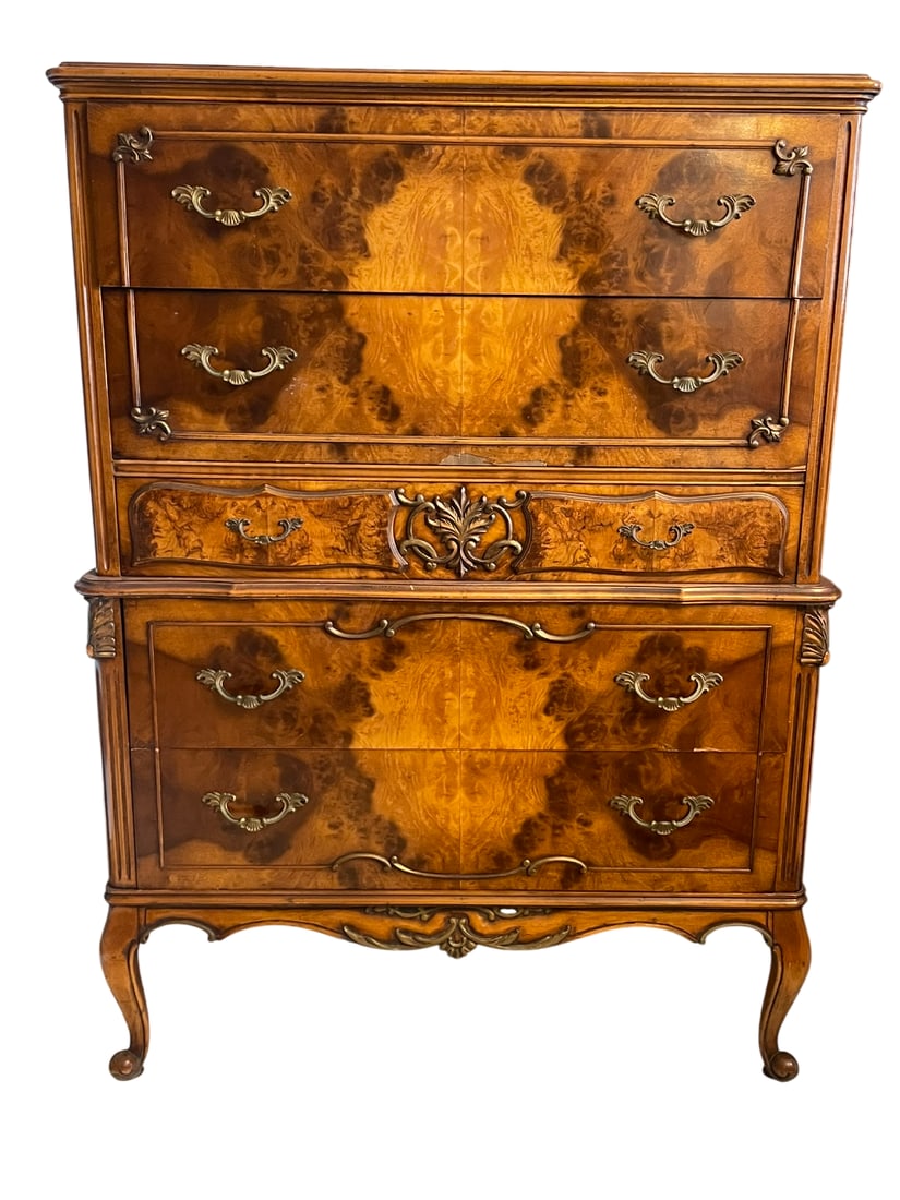 A French Provincial Burl Wood Tallboy Chest (1 of 18)