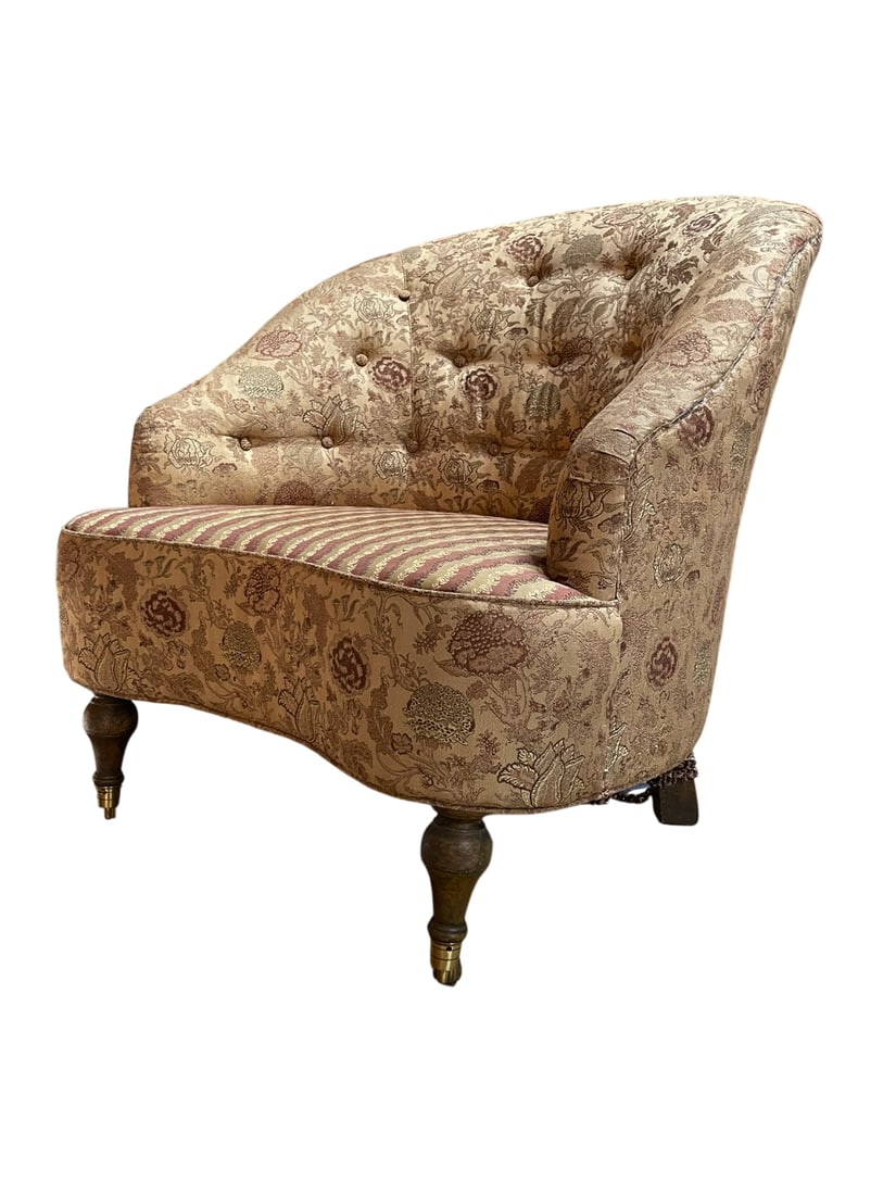 A Victorian Style Tufted Armchair on Turned Legs (1 of 9)