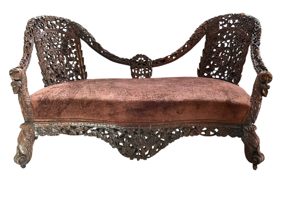 A Carved Chinese Export Settee w/ S-scroll Back (1 of 14)