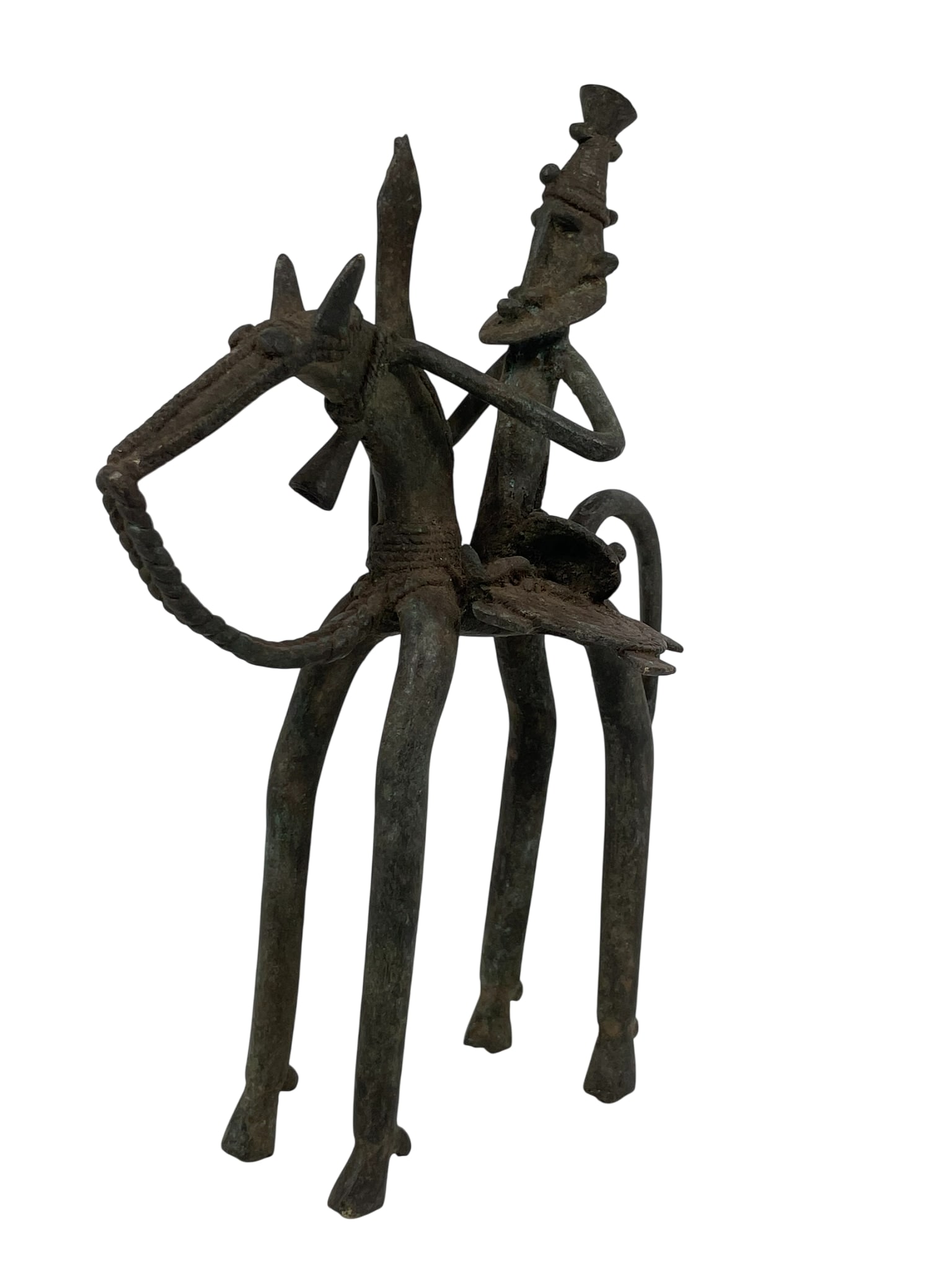 A Bronze Figure of Horse and Rider Mali, West Africa: 10.1/2 in. high, 7.1/2 in. wide.