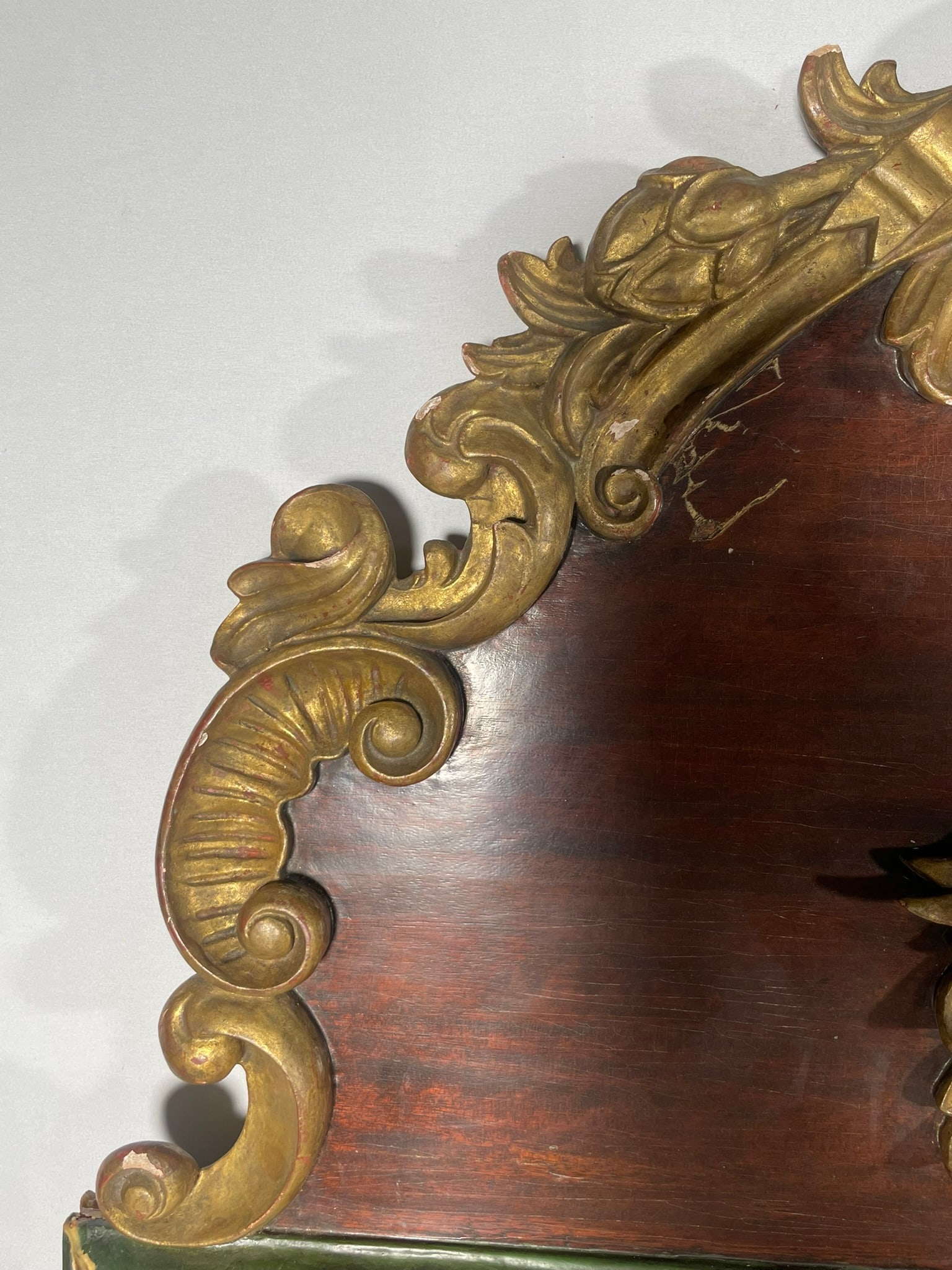 A Pair Of Rococo-Style Partially Gilt Green And Enamel-Painted Stained Mahogany Mirrors - 3