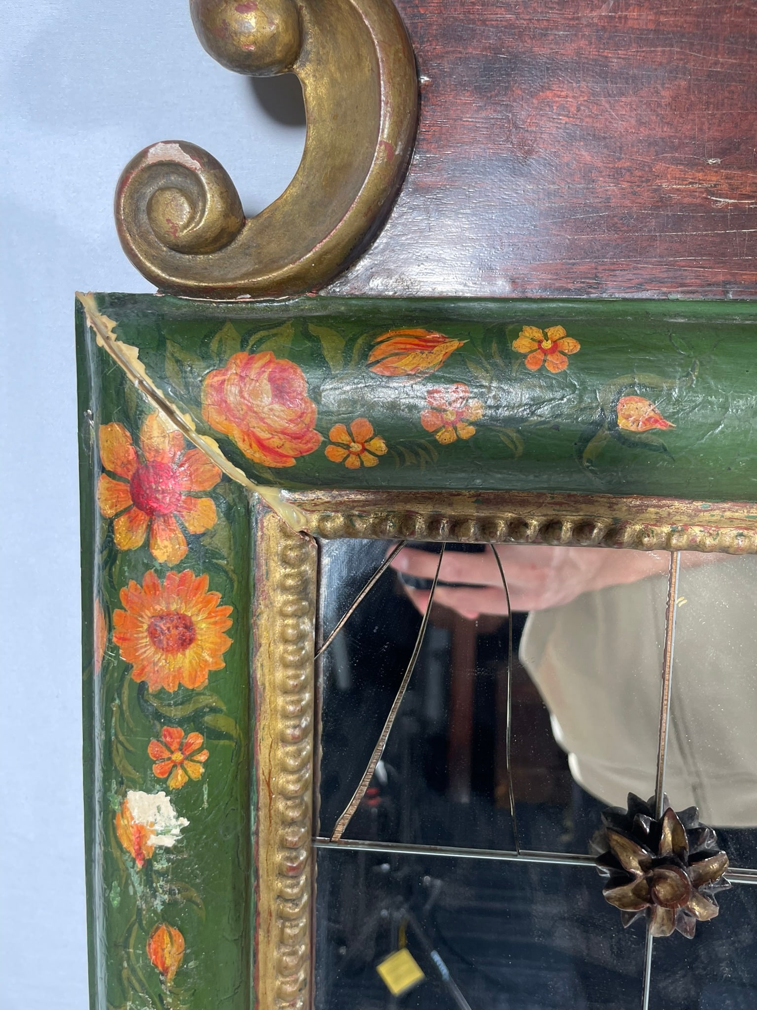 A Pair Of Rococo-Style Partially Gilt Green And Enamel-Painted Stained Mahogany Mirrors - 4