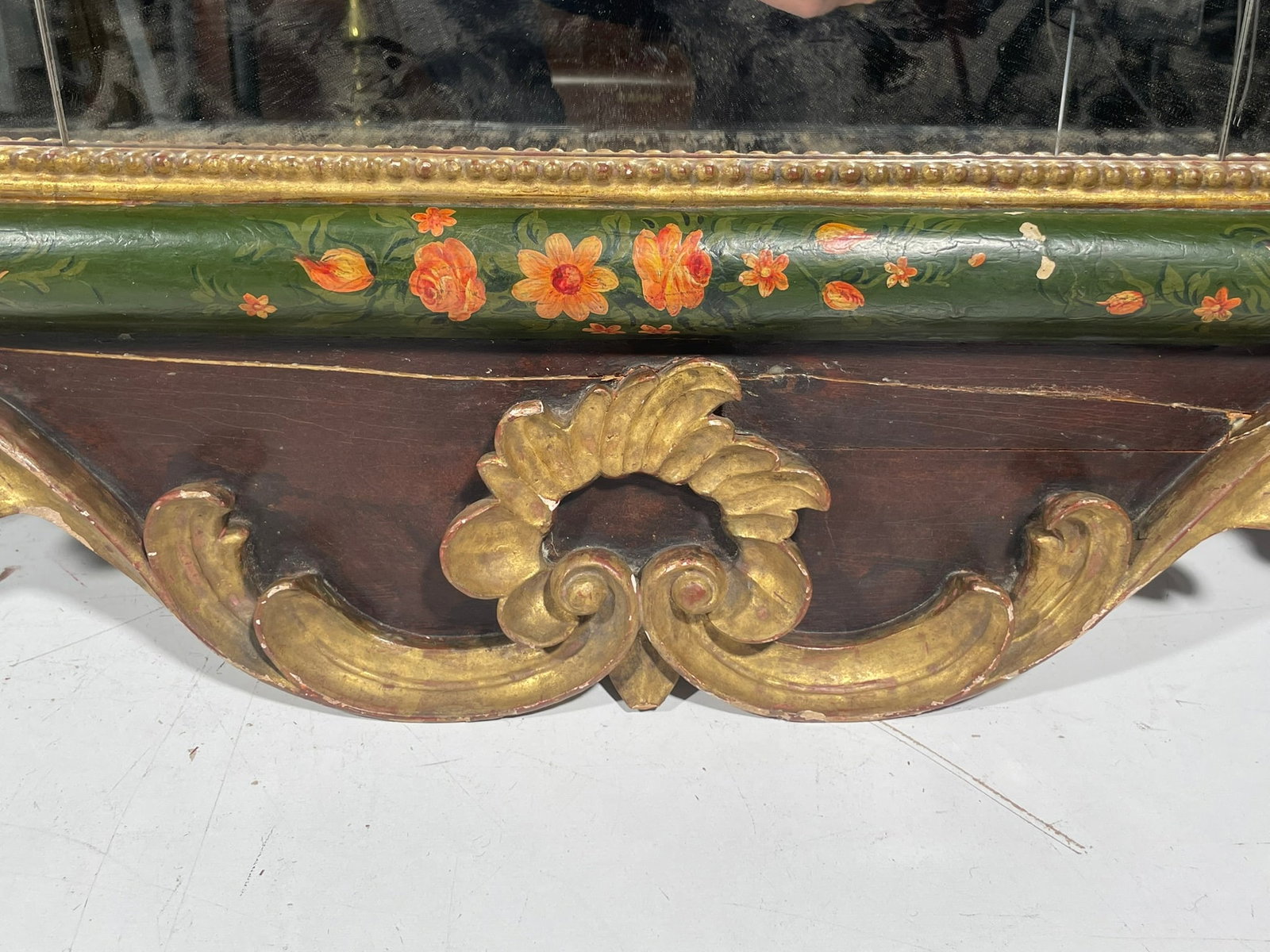 A Pair Of Rococo-Style Partially Gilt Green And Enamel-Painted Stained Mahogany Mirrors - 7