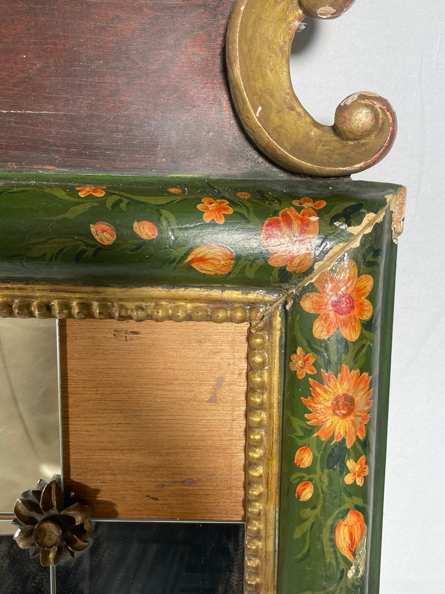 A Pair Of Rococo-Style Partially Gilt Green And Enamel-Painted Stained Mahogany Mirrors - 8